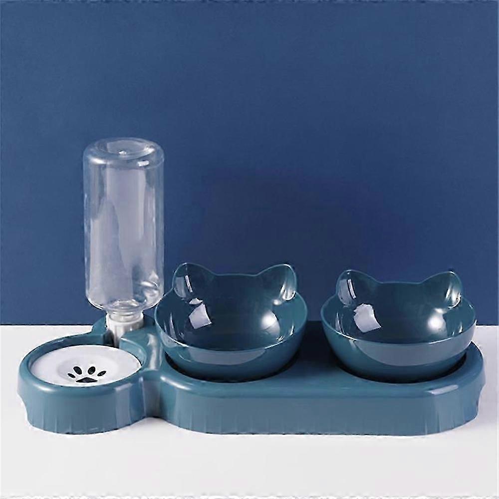 Triple Cat Bowls Pet Feeder 2-in-1 Double Bowls With Automatic Drinking robot Tilted And Rotatable Design For Cats And Dogs
