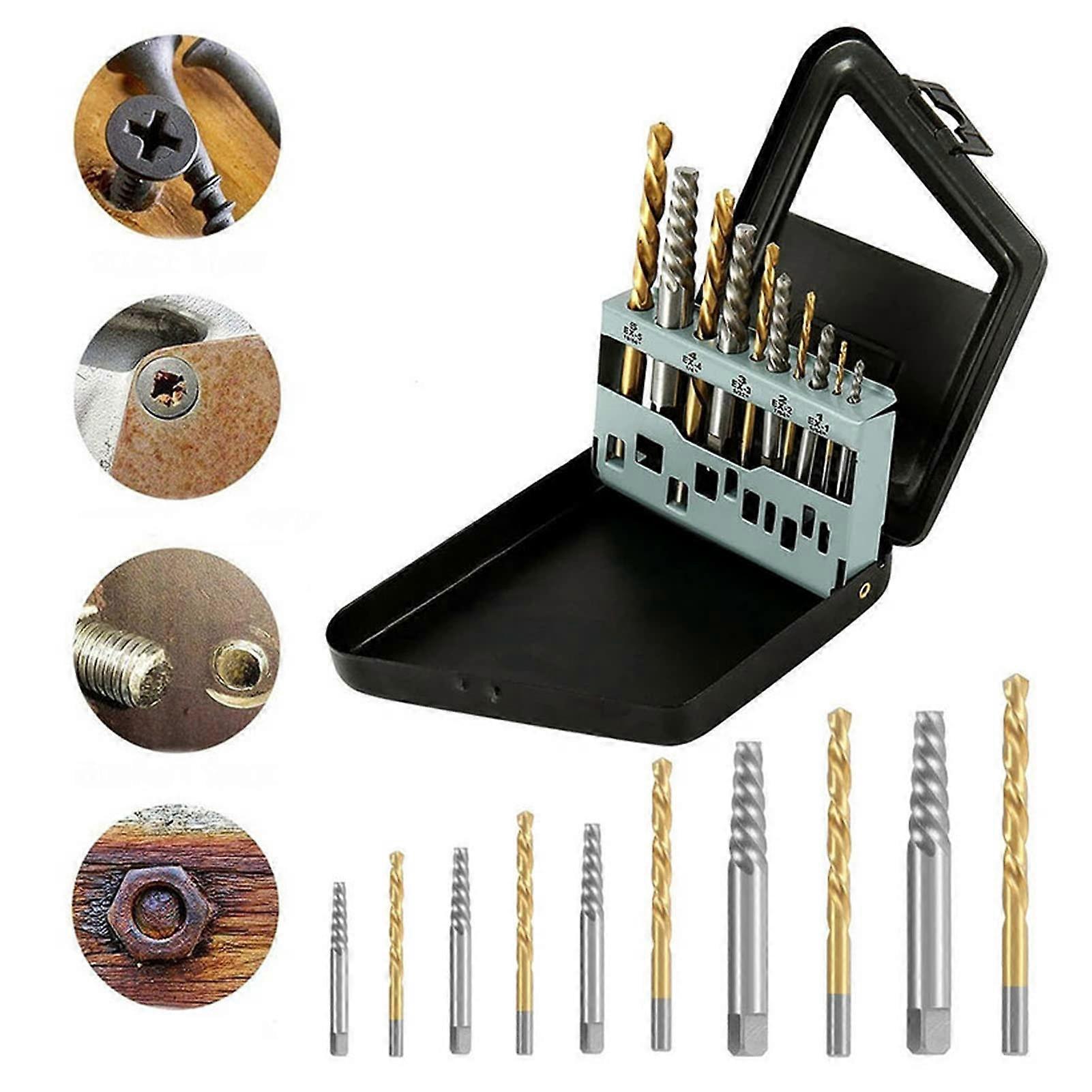 10Piece Screw Extractor Set, LeftHanded Drill Bits, Cobalt Drill Remover Set, Easy Removal of Broken Bolt Tools, Professional Screw Extractor Kit