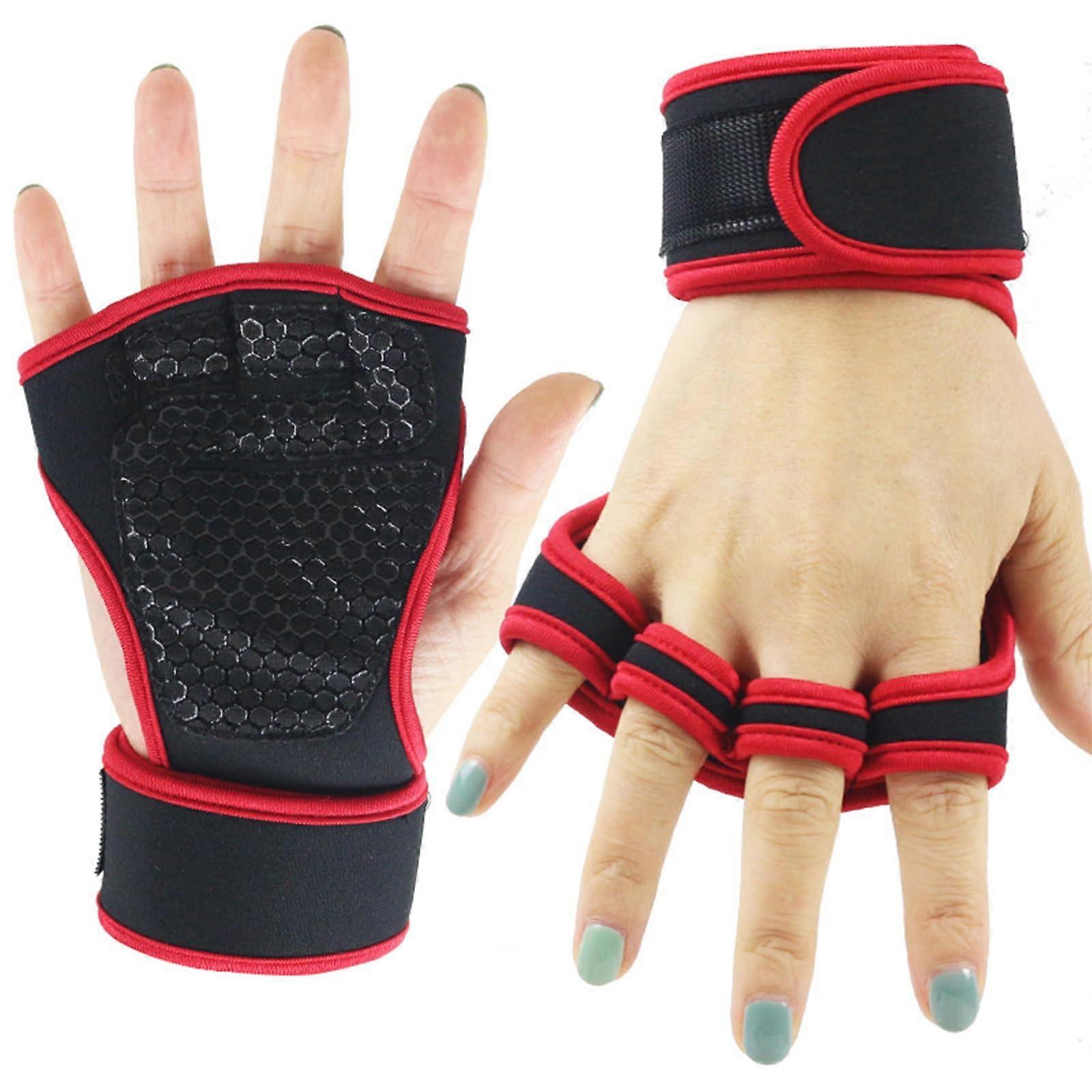 Weightlifting Gloves with Wrist Support Training Gloves Open Fitness Gym Gloves Ideal for Calisthenics Training Red