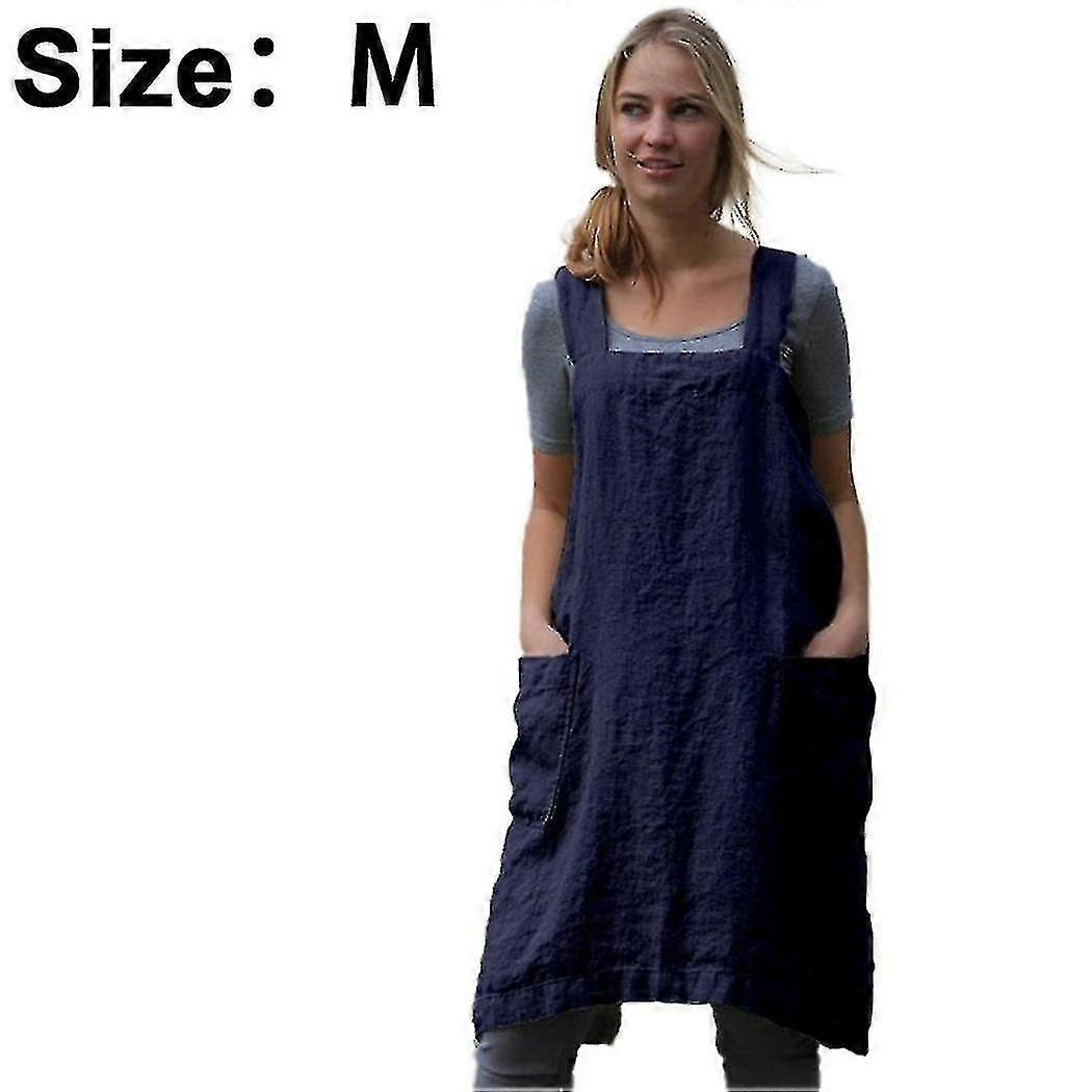 القطن الكتان مئزر الصليب الظهر مئزر للنساء مع جيوب Pinafore اللباس للخبز الطبخ