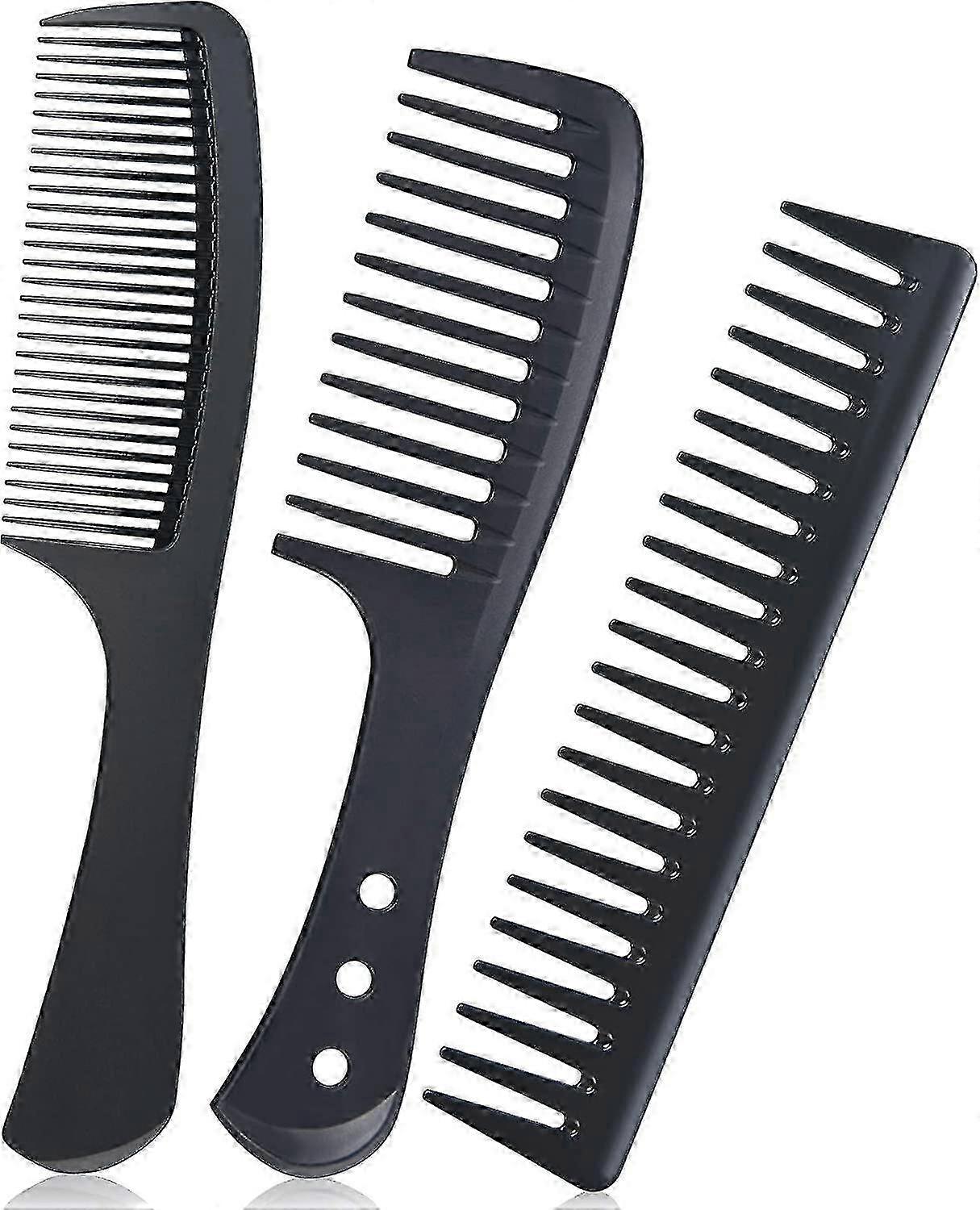 3 Pack Carbon Fiber Combs, Wide Tooth Detangler, Anti-Static Heat Resistant Comb for Salon & Home