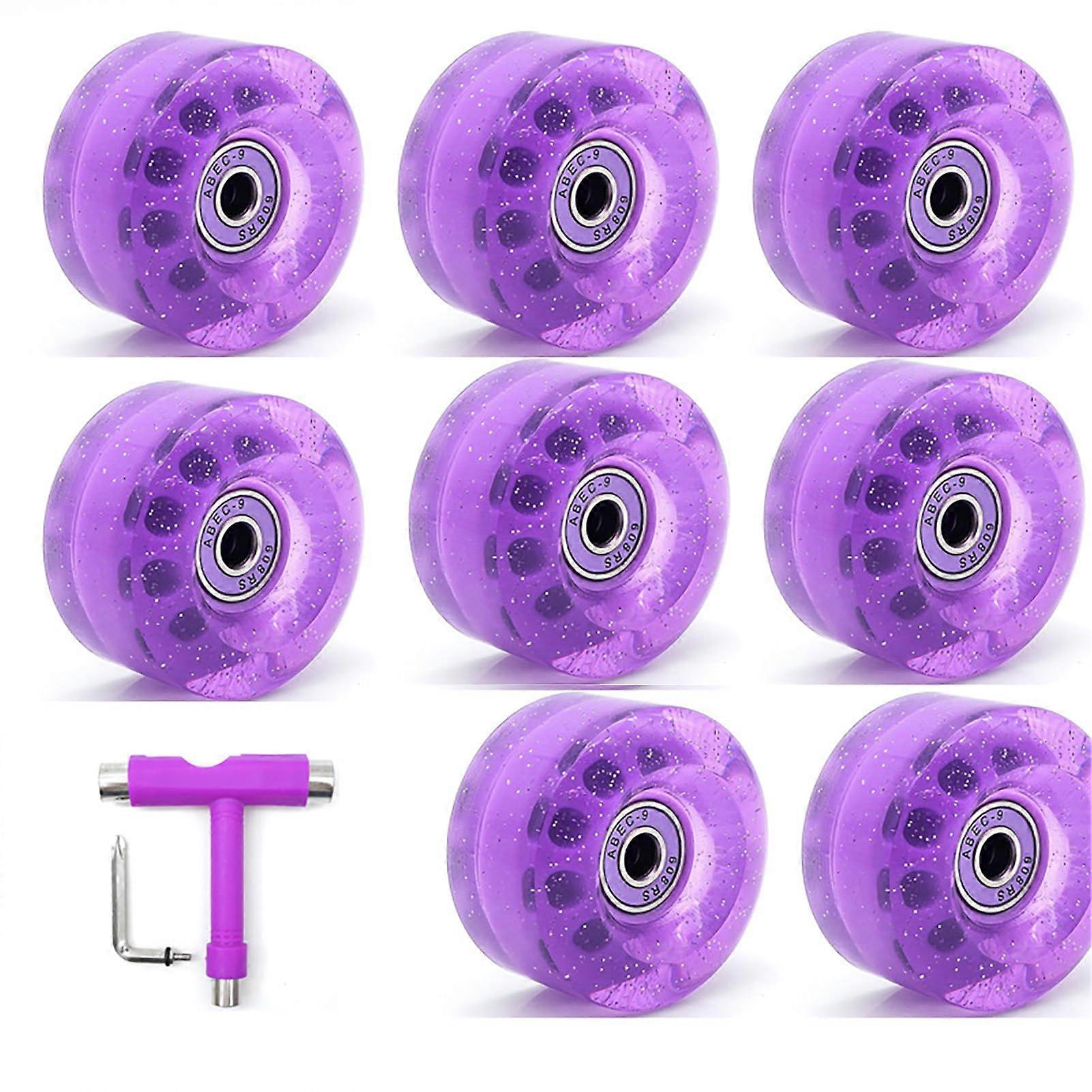 Rollschuh-Räder 82A, Zweireihige 32 x 58 mm Skateboardräder, Purple Multifunktions-T-Werkzeuge für Zweireihiges Skaten