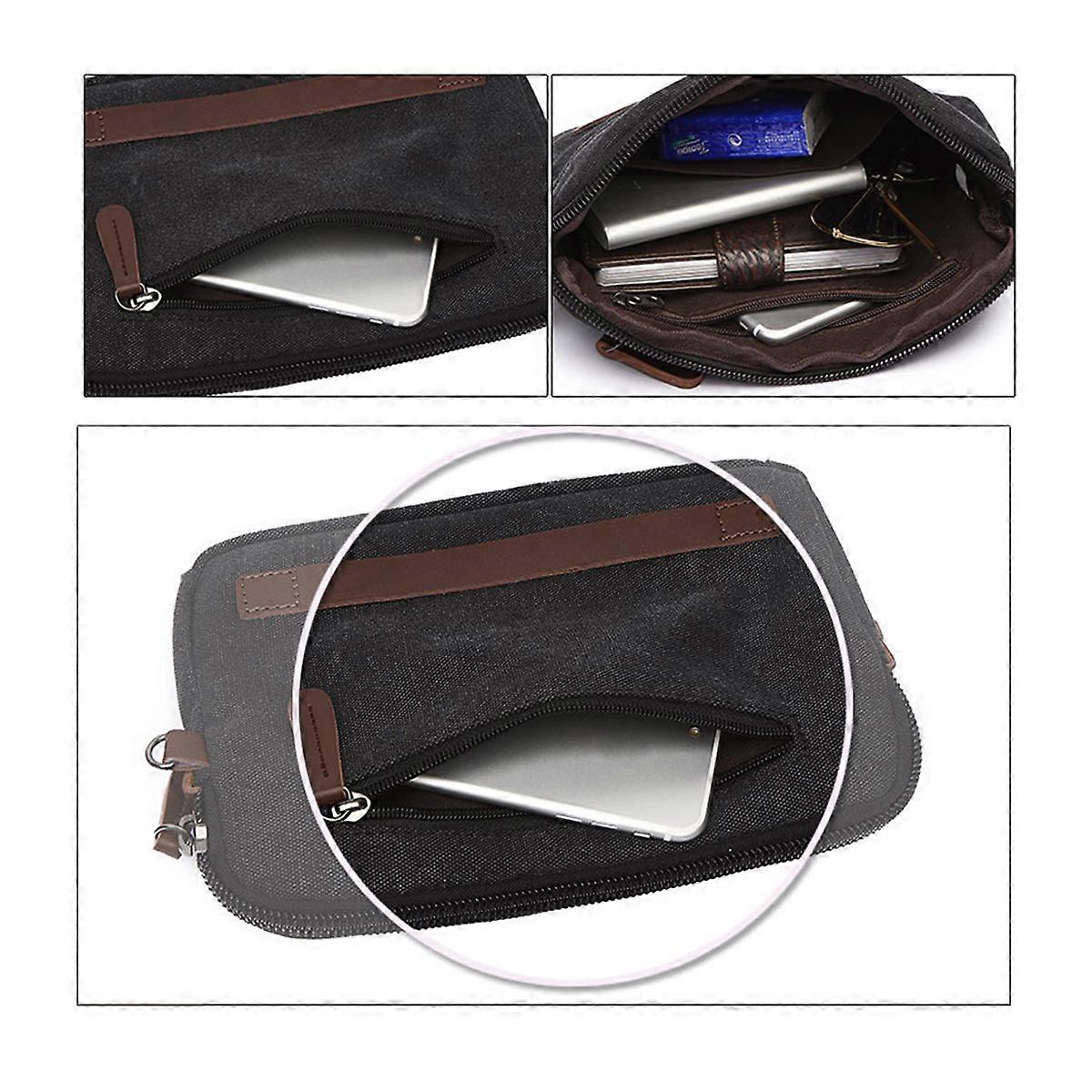 Men Clutch Bag Canvas Multi-Pocket Large Capacity Handbag Black 25x17x3cm 1Set