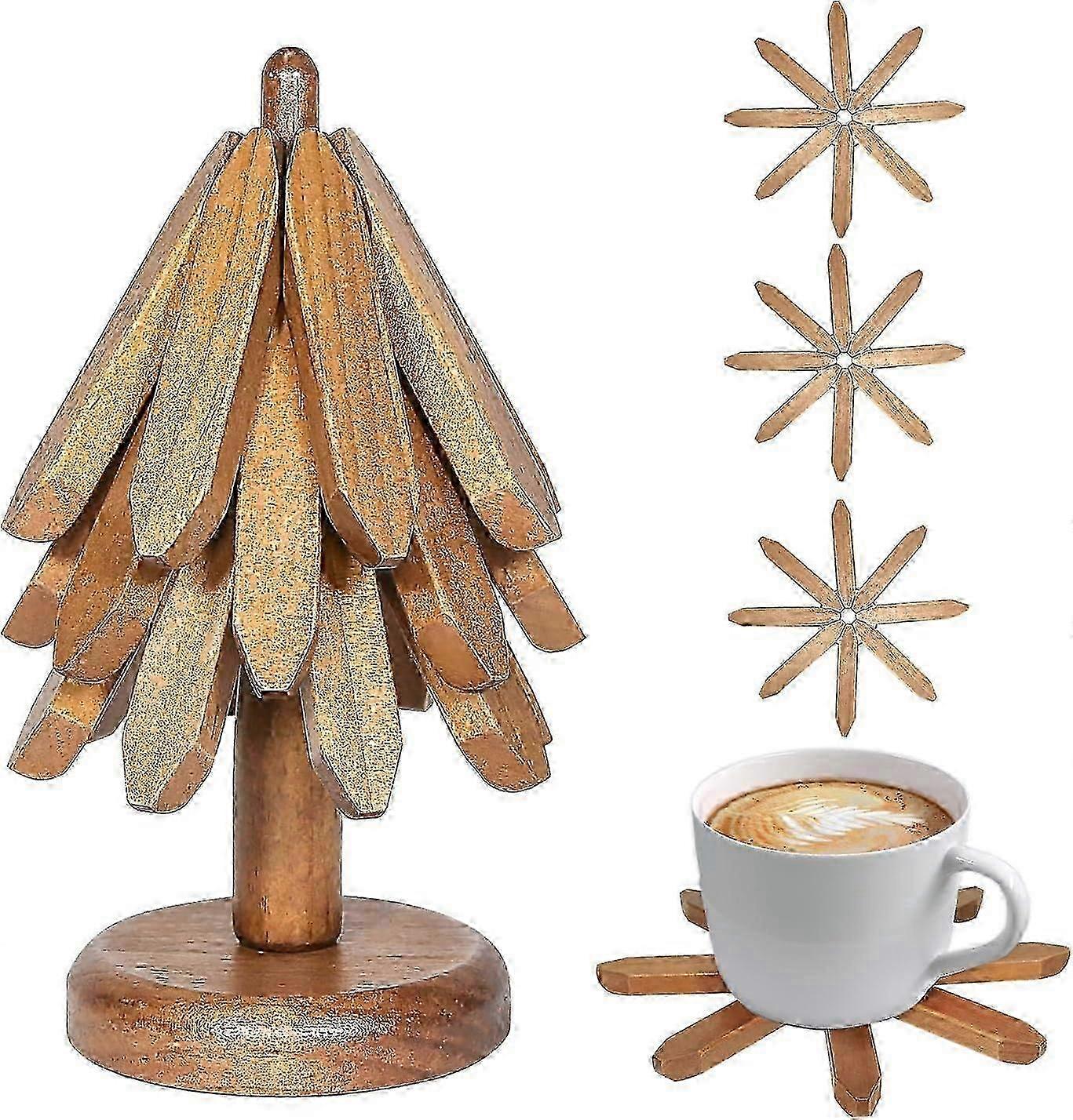 Wooden Tree Trivet Set of 4, Suitable for Hot Dishes and Table Protection