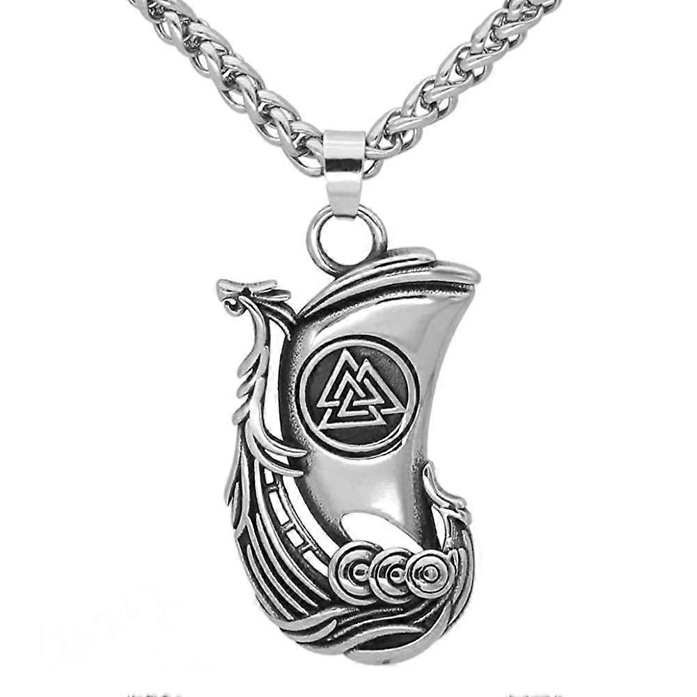 Viking Necklace With Valknut Symbol, Nordic Drakkar Pendant Ref: 8803