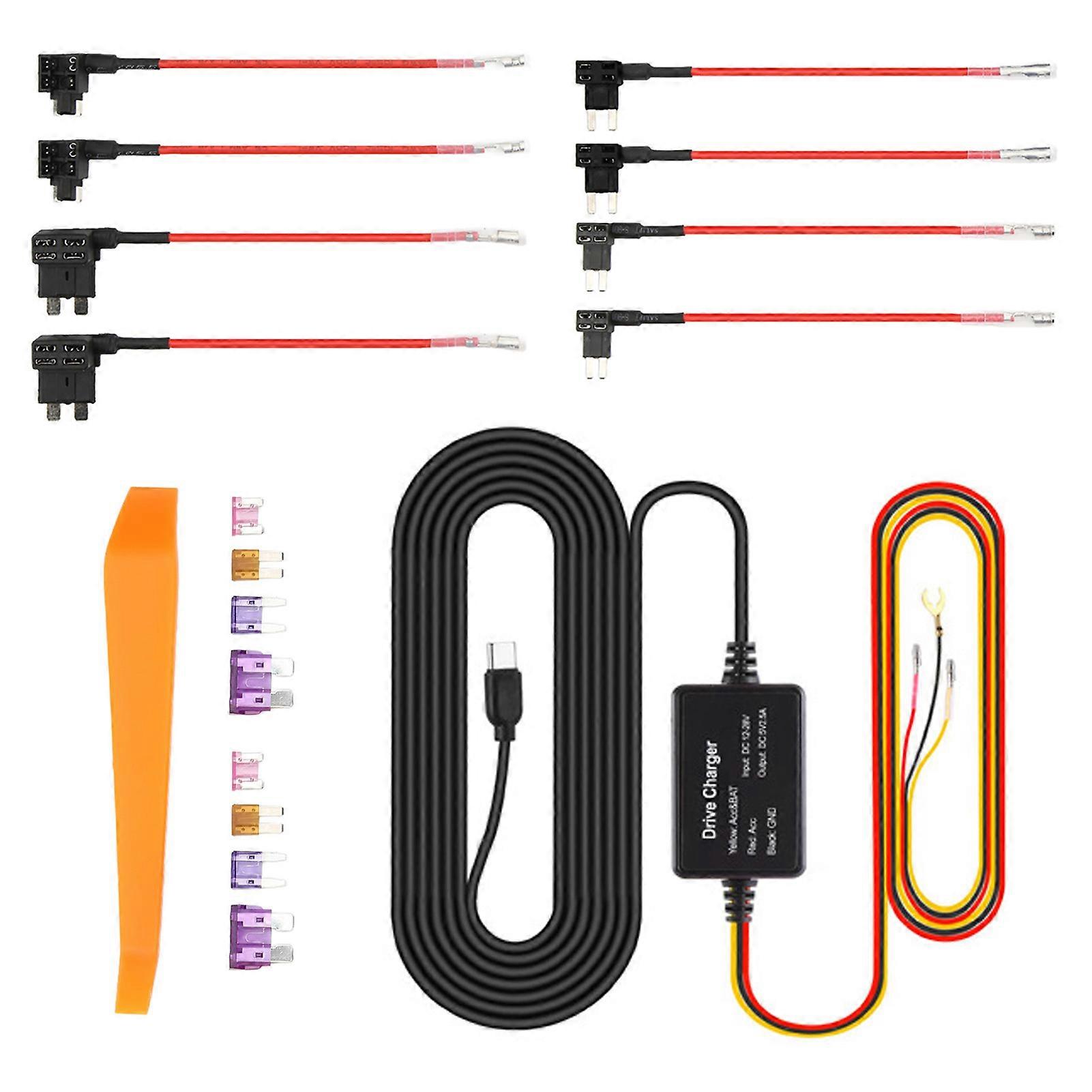 Dash Cam Hardwire Kit 12-30V 10W Type C with Rubber and Metal for Mirror Cam GPS Navigator Radar Detector Power Supply