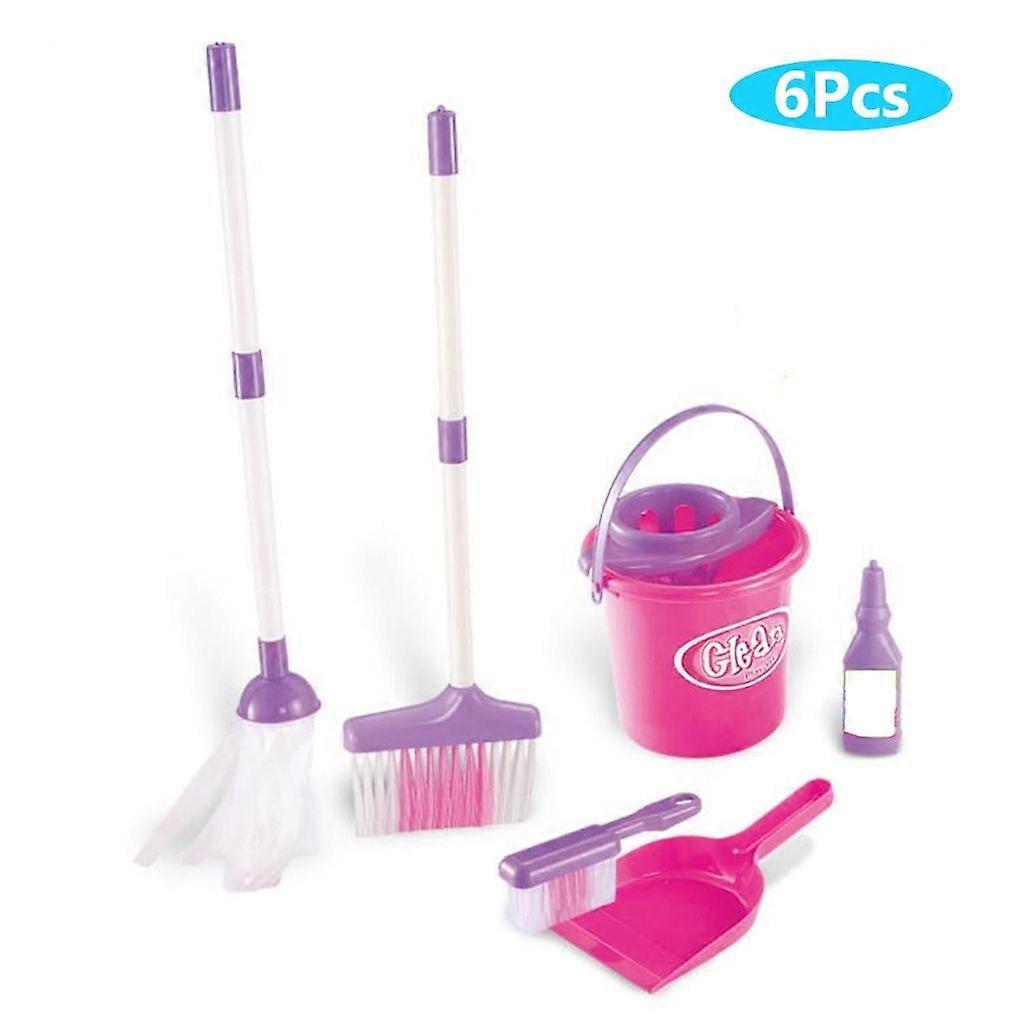 6-piece children's simulation broom mop bucket brush cleaning tools role play toy set