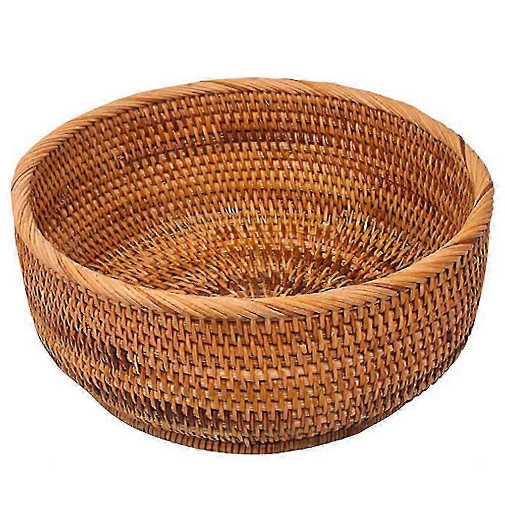 Natural Rattan Round Fruit Basket Wicker Tabletop Bread Serving Tray Food Storage Bowls