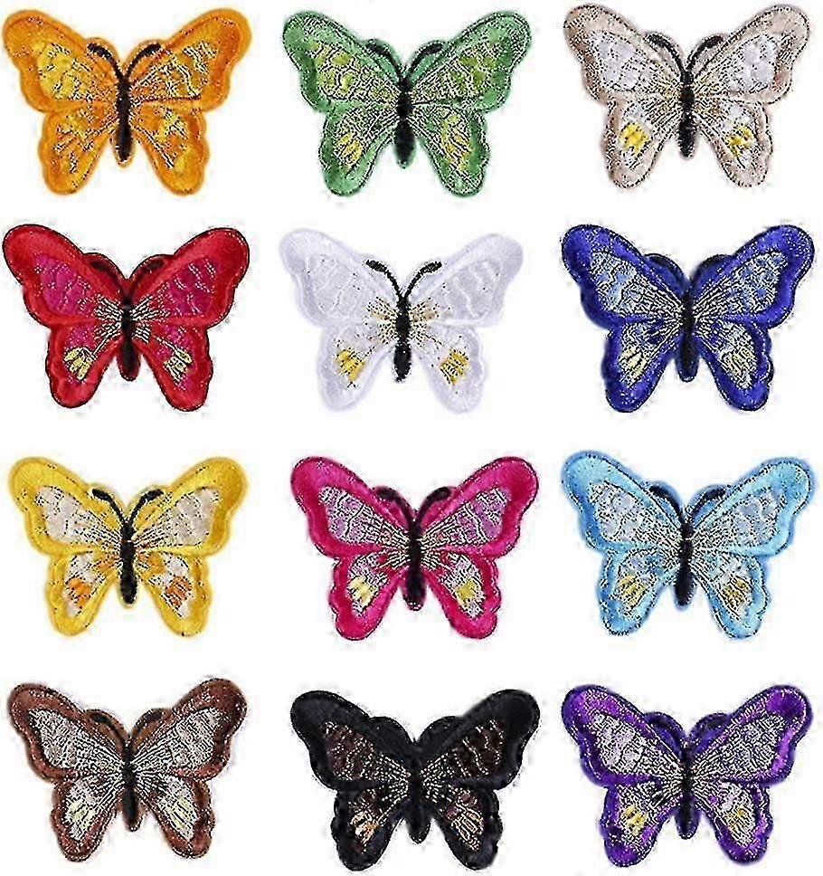 12PCS Multicolor Butterfly Embroidered Iron On & Sew On Patches Assorted Sizes