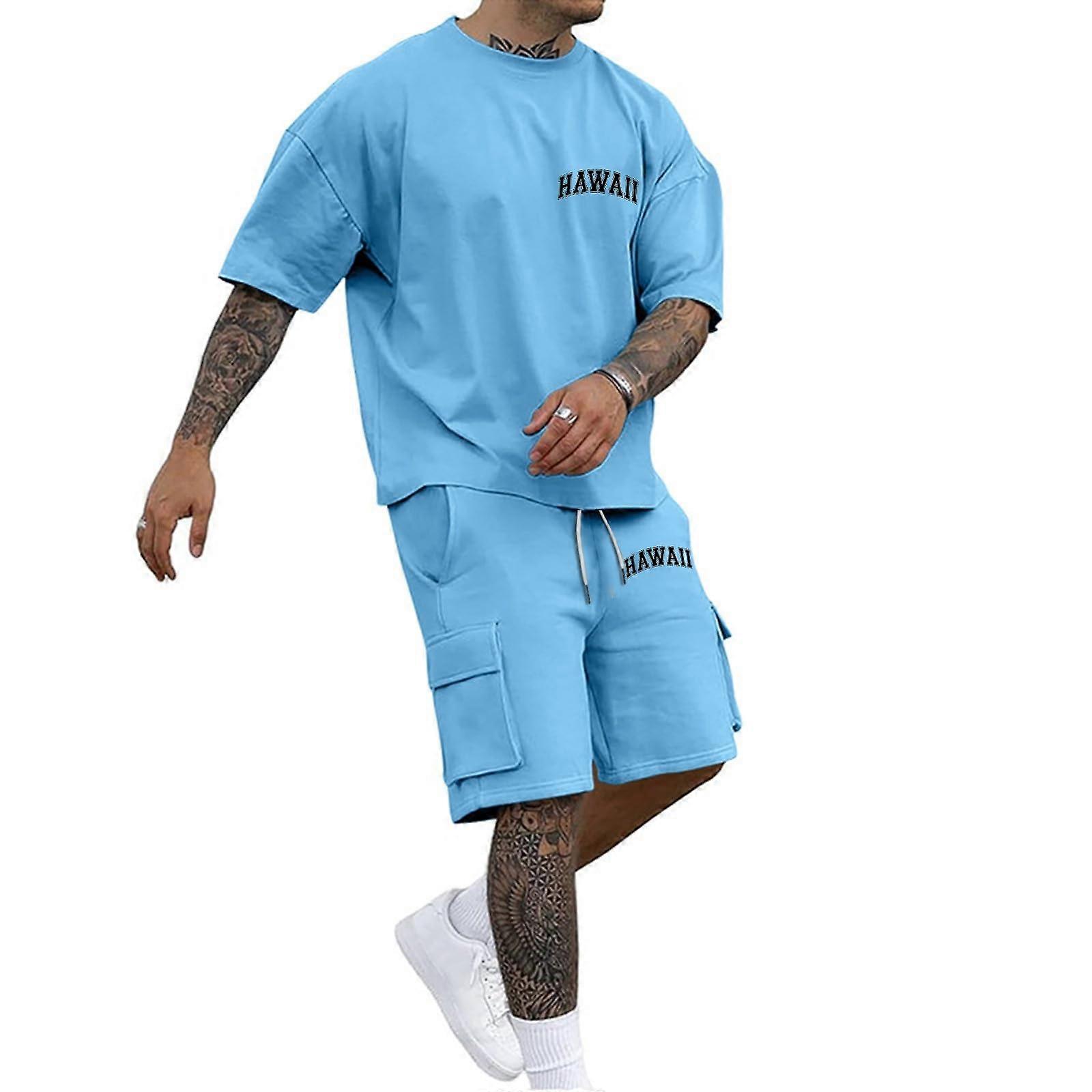 Fitness Outfit Men's Lightweight Running Jacket and Trousers Set, Comfortable Machine Washable Daily Wear, Himmelblau XL