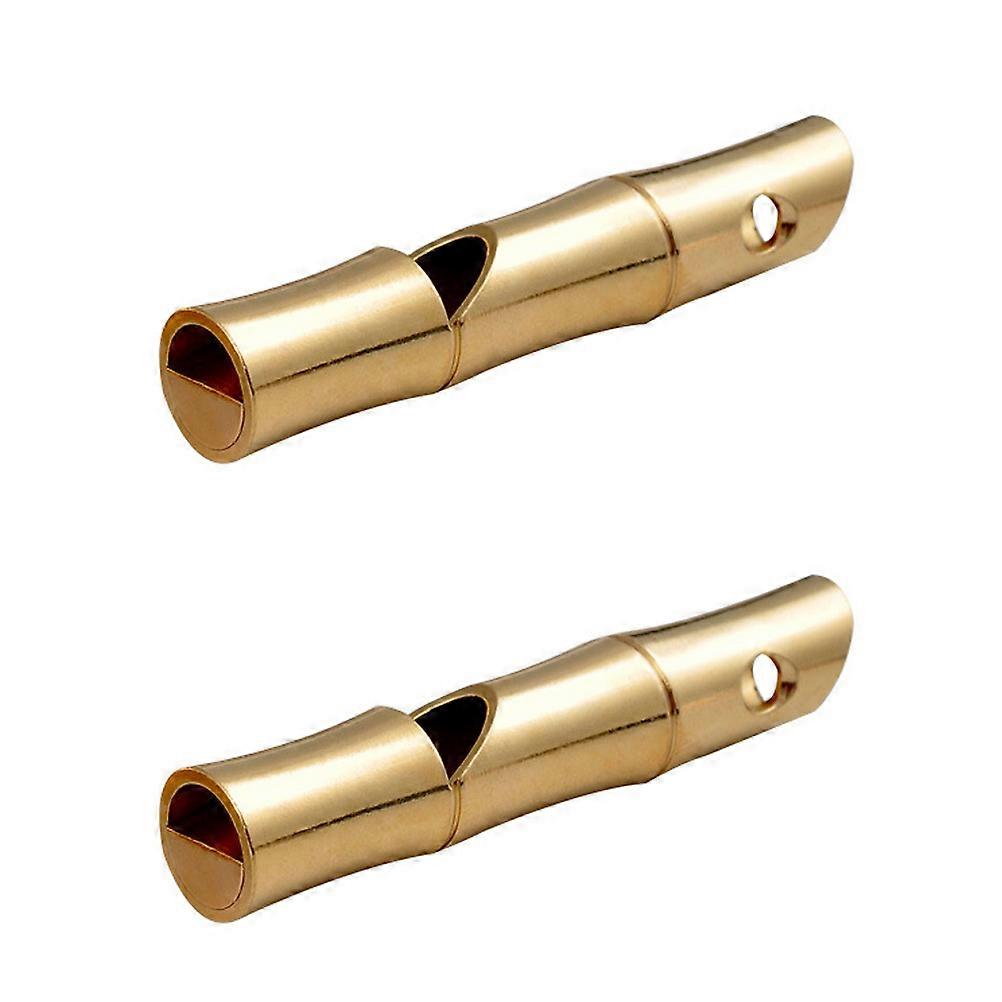 Emergency Survival Whistle Portable Brass Whistle for Outdoor Activities Golden Color Bamboo Joint Shape 2Pcs