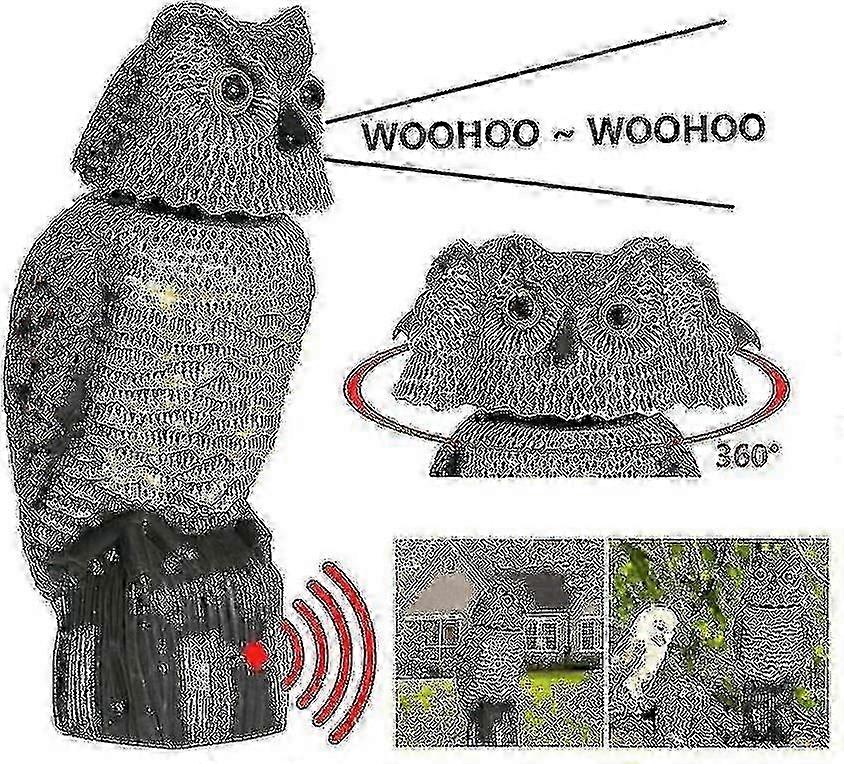 2025 Realistic Rotating Owl Scarecrow - 360° Head Motion & Sound to Deter Birds from Gardens & Crops