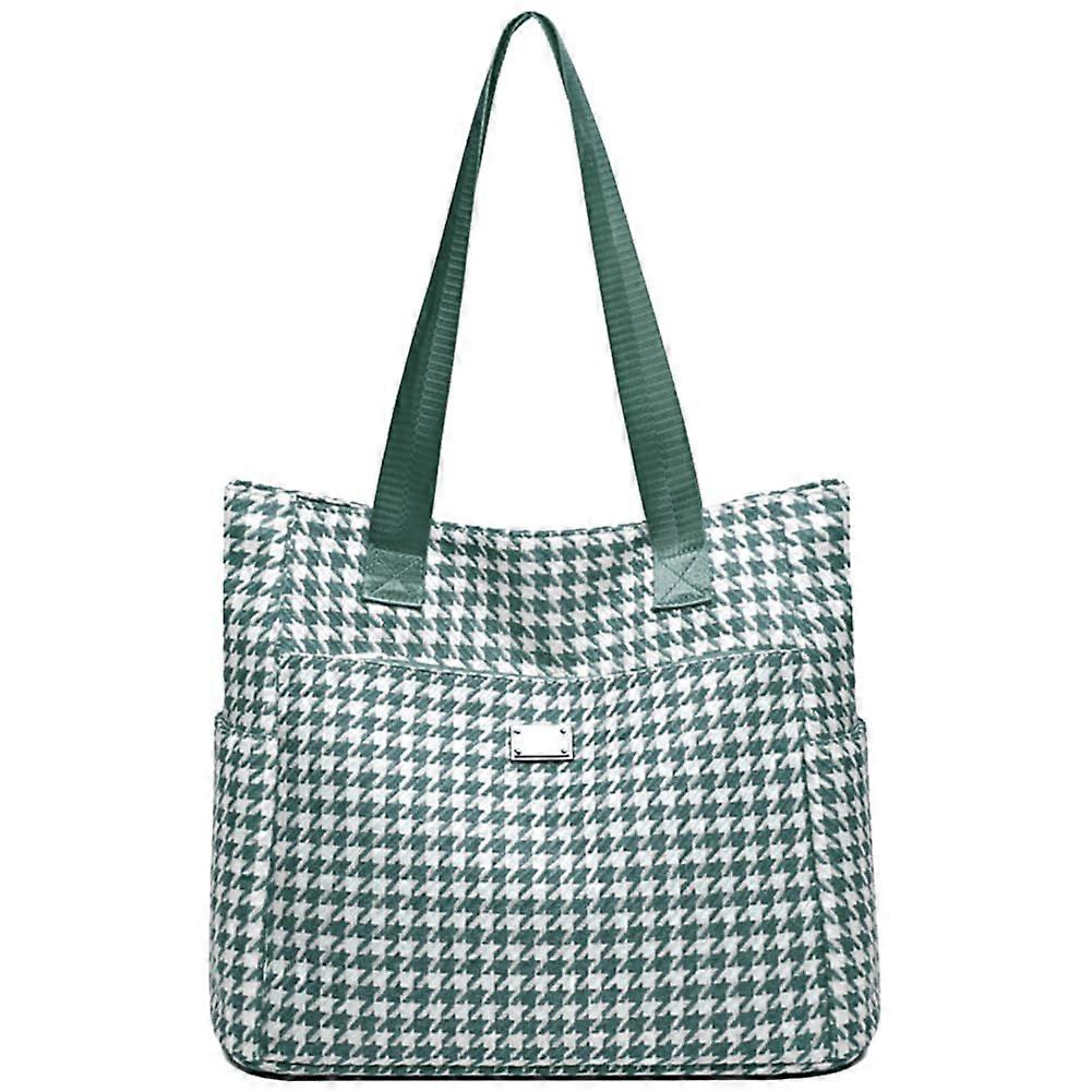 Women's Hobo Bag Large Capacity Waterproof Foldable Handbag with Zipper Multiple Pockets Houndstooth Pattern Light Blue