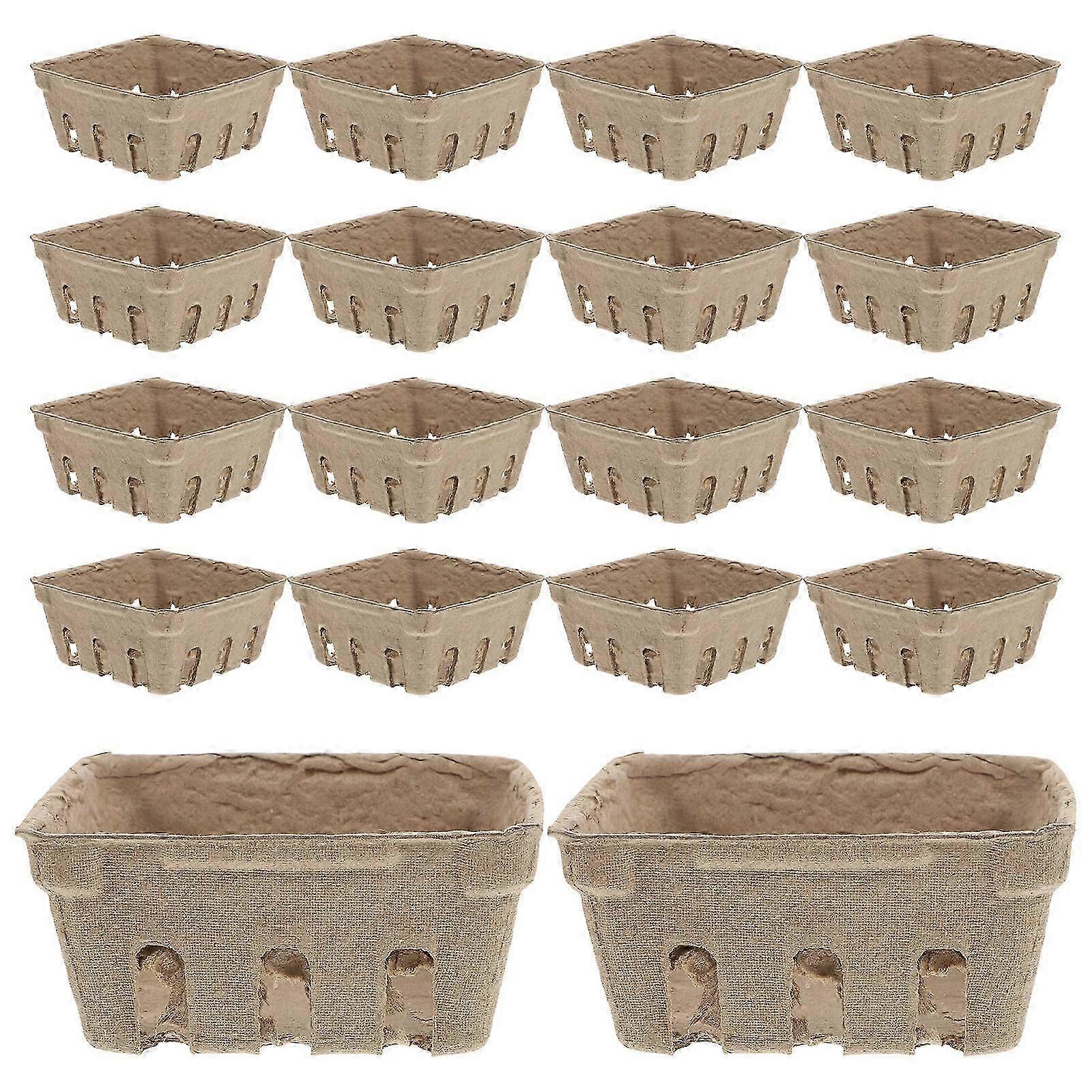 Kraft Paper Trays Berry Fruit Basket Indoor Use Rectangular Shape 3.93X3.93X1.77in Fruit Display 20Pack-Good
