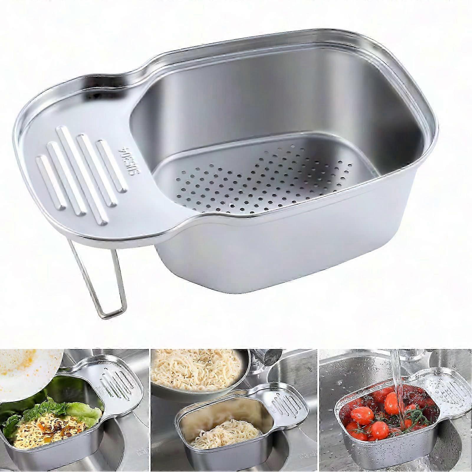 Stainless Steel Sink Strainer Basket - Over The Sink Colander for Food Filtering & Leftovers Drainer