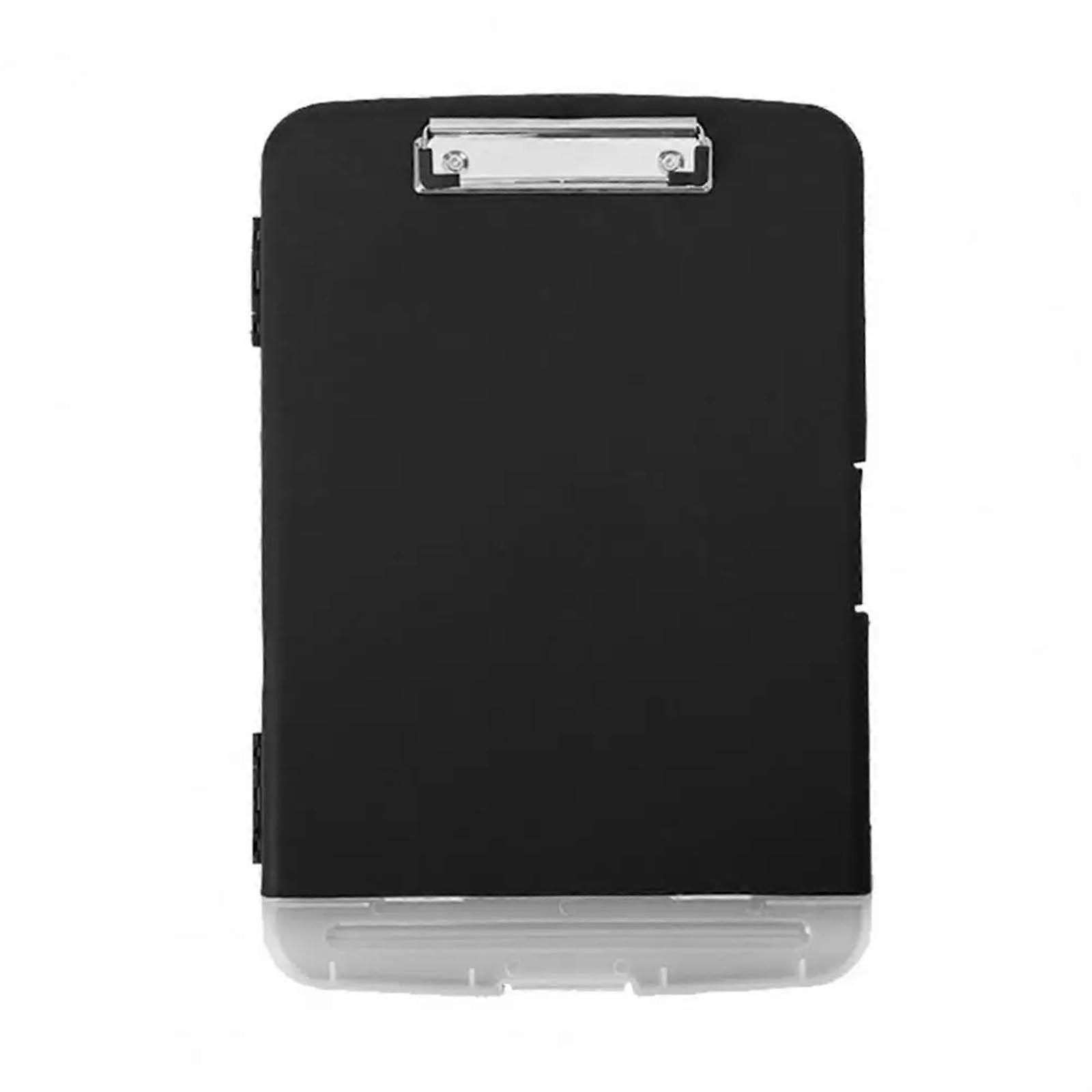 Clipboard with Pen Case, Robust Plastic Clipboard with Storage, Closed Box in Black