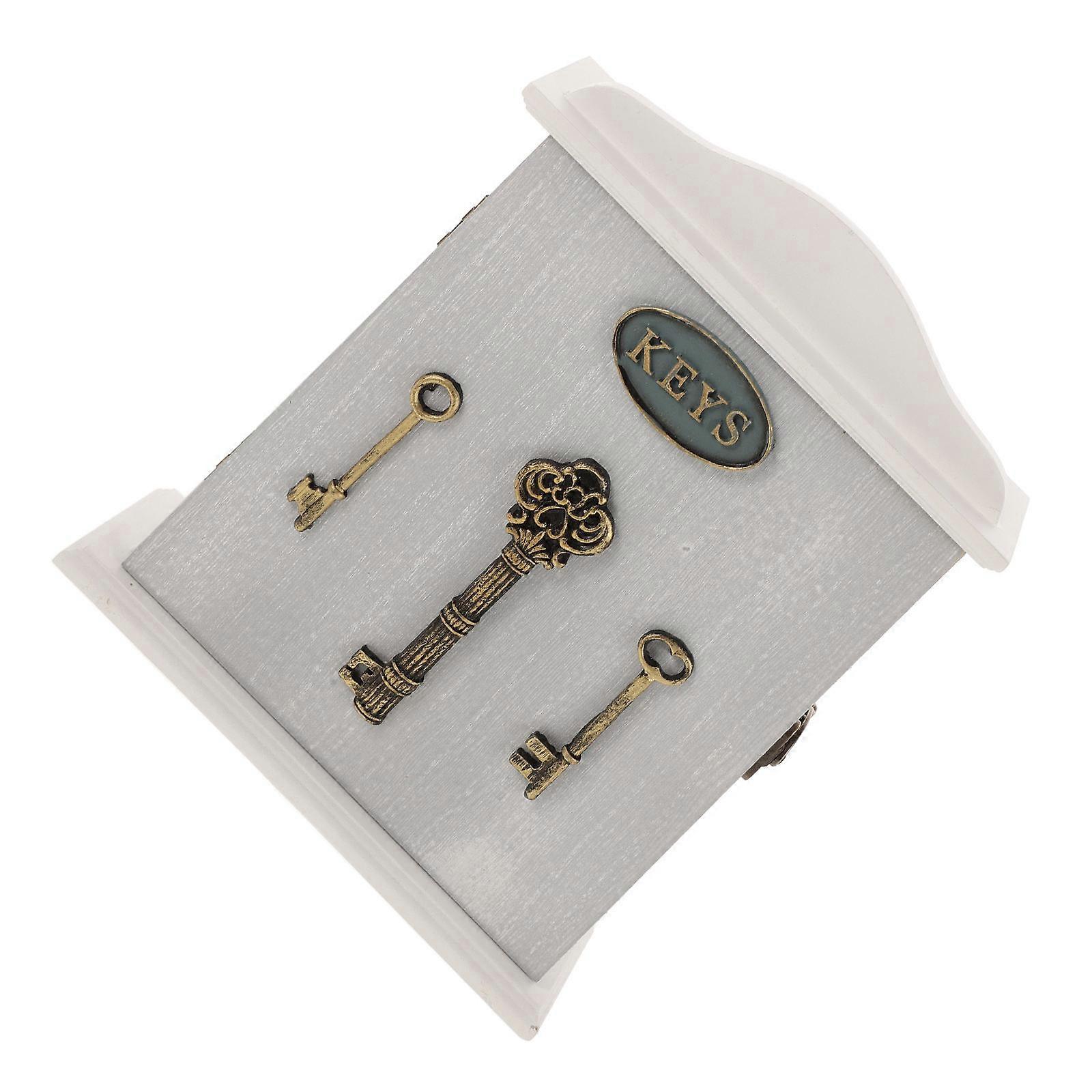 Wooden Key Holder Box with Hooks for Home Storage White Vintage European Design 1 Piece