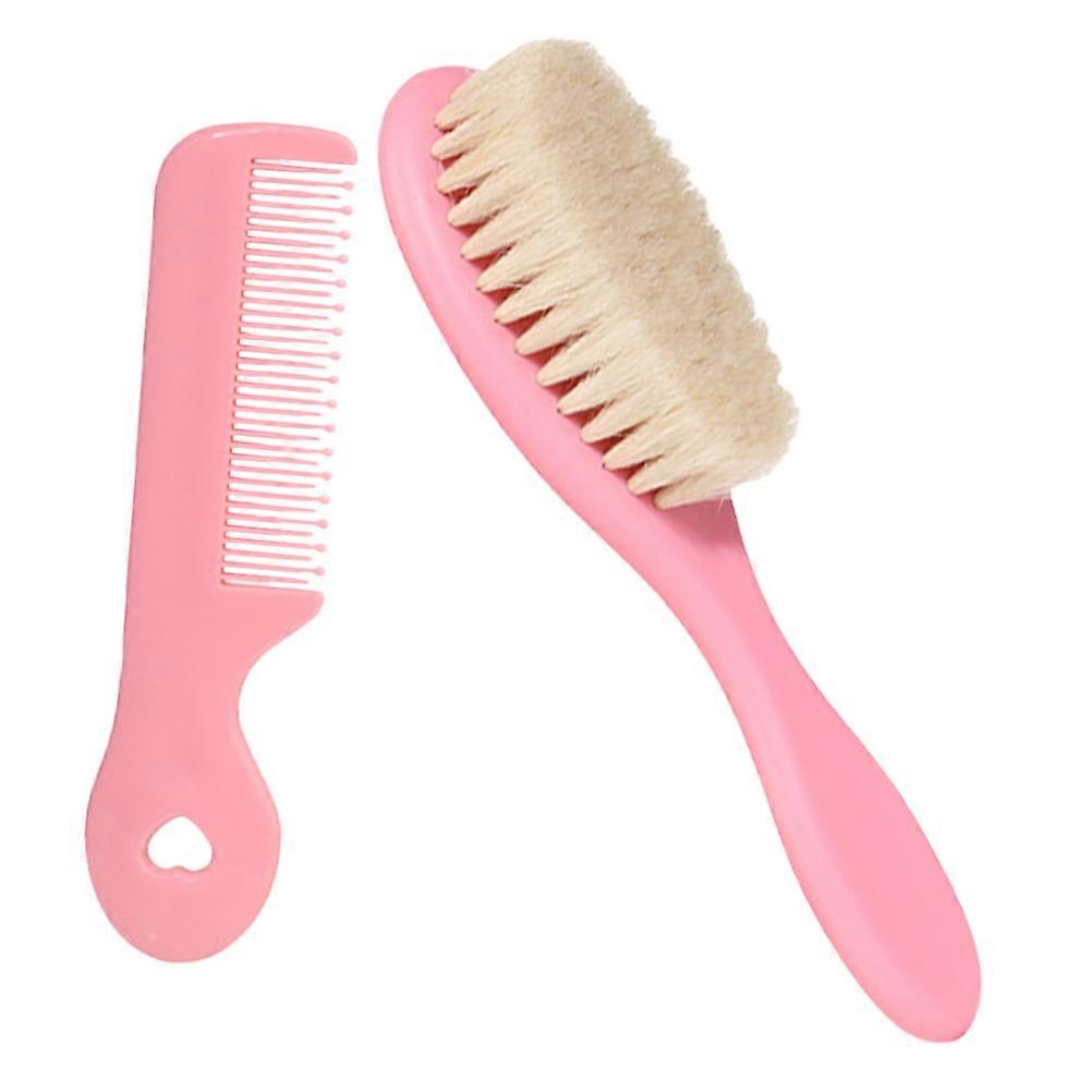 2Pcs Reusable Baby Scalp Brush for Daily Cleansing and Massaging with Wood and Wool Pink