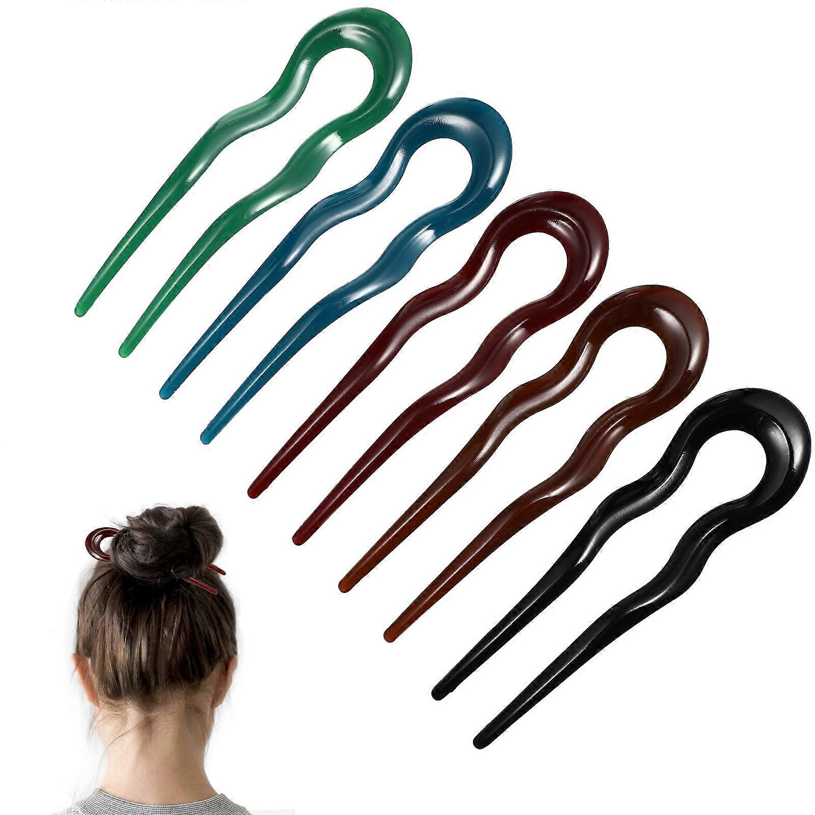 Resin UShaped Hairpins for Decoration Assorted Color Simple Design Practical and Durable 5 Pieces