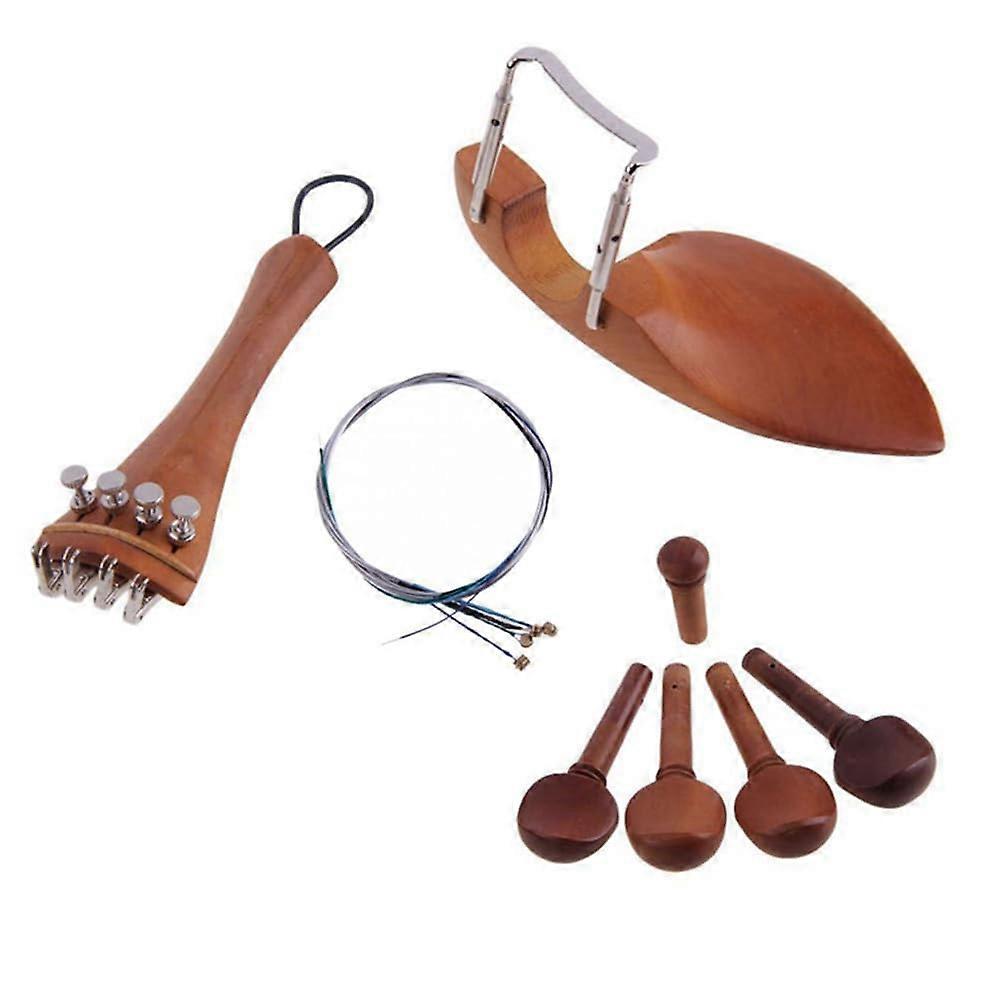4/4 Violin Parts Set with Tuning Pegs, Pull Plate, Back Strings, Chin Rest, Screws, Fine Tuning Strings