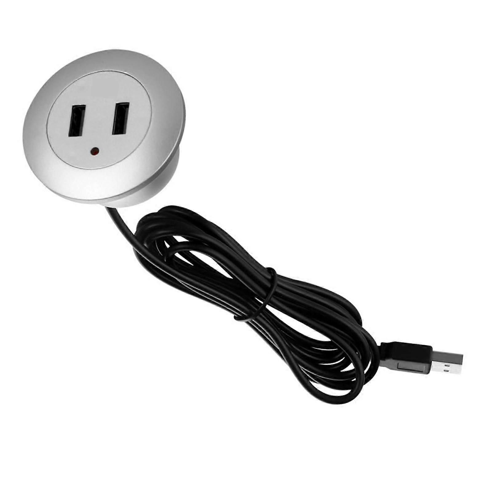 USB Charging Extension Cable For Desktop And Sofa - Hidden Fast Charging USB Port, Under-Desk Plug Socket, Silver