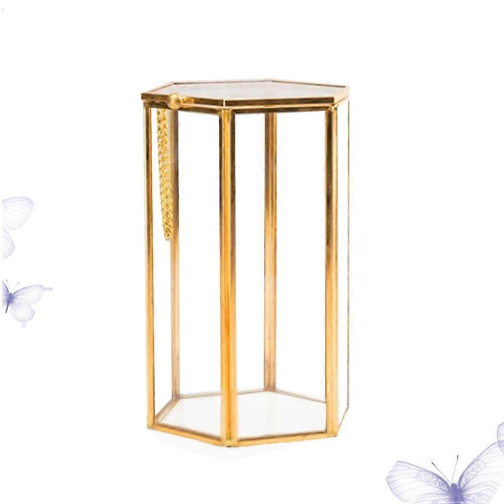 Retro Hexagon Makeup Organizer Storage Box Brush Holder Set Container for Cosmetics (Gold)