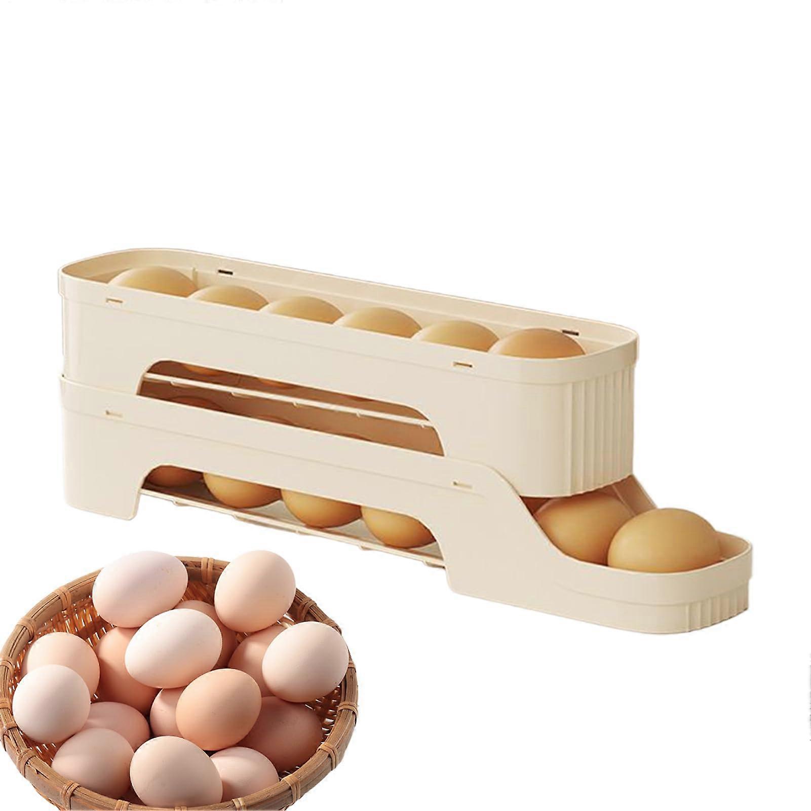 Egg Organizer, Rolling Egg Dispenser  Automatic, EasyAccess, NonSlip Storage
