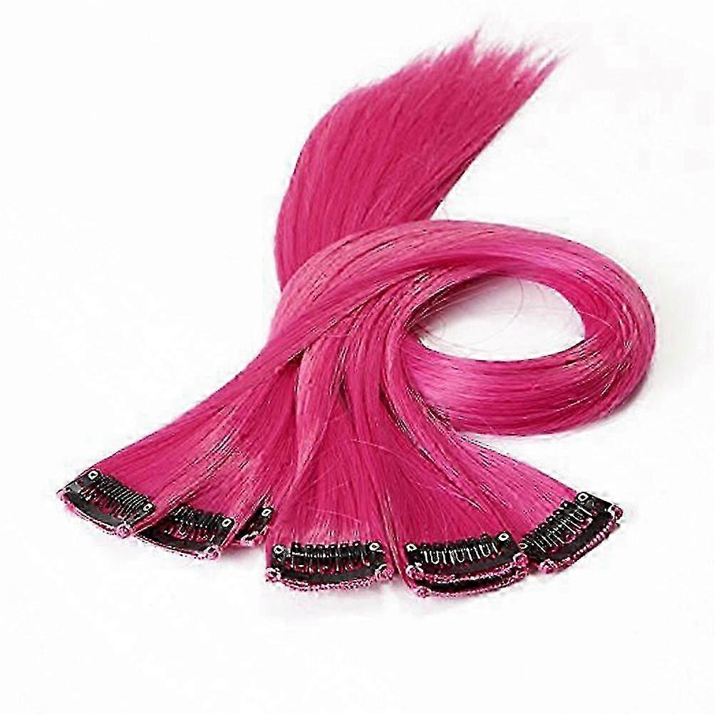 Rose Red Clip in Hair Extensions 10pcs Synthetic Colored Highlight for Styling