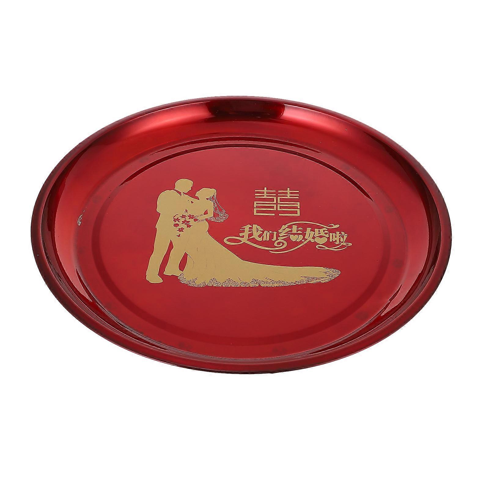 Red Stainless Steel Chinese Wedding Tea Tray for Storage Party Use Holds Fruits and Snacks 1Pc