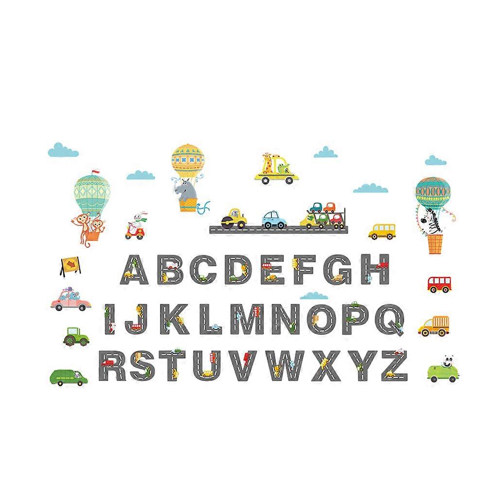 Cartoon Car Alphabet Wall Stickers – 4 Sheets Durable Decorative Decals for Room, Easy Application for Kindergarten Decoration