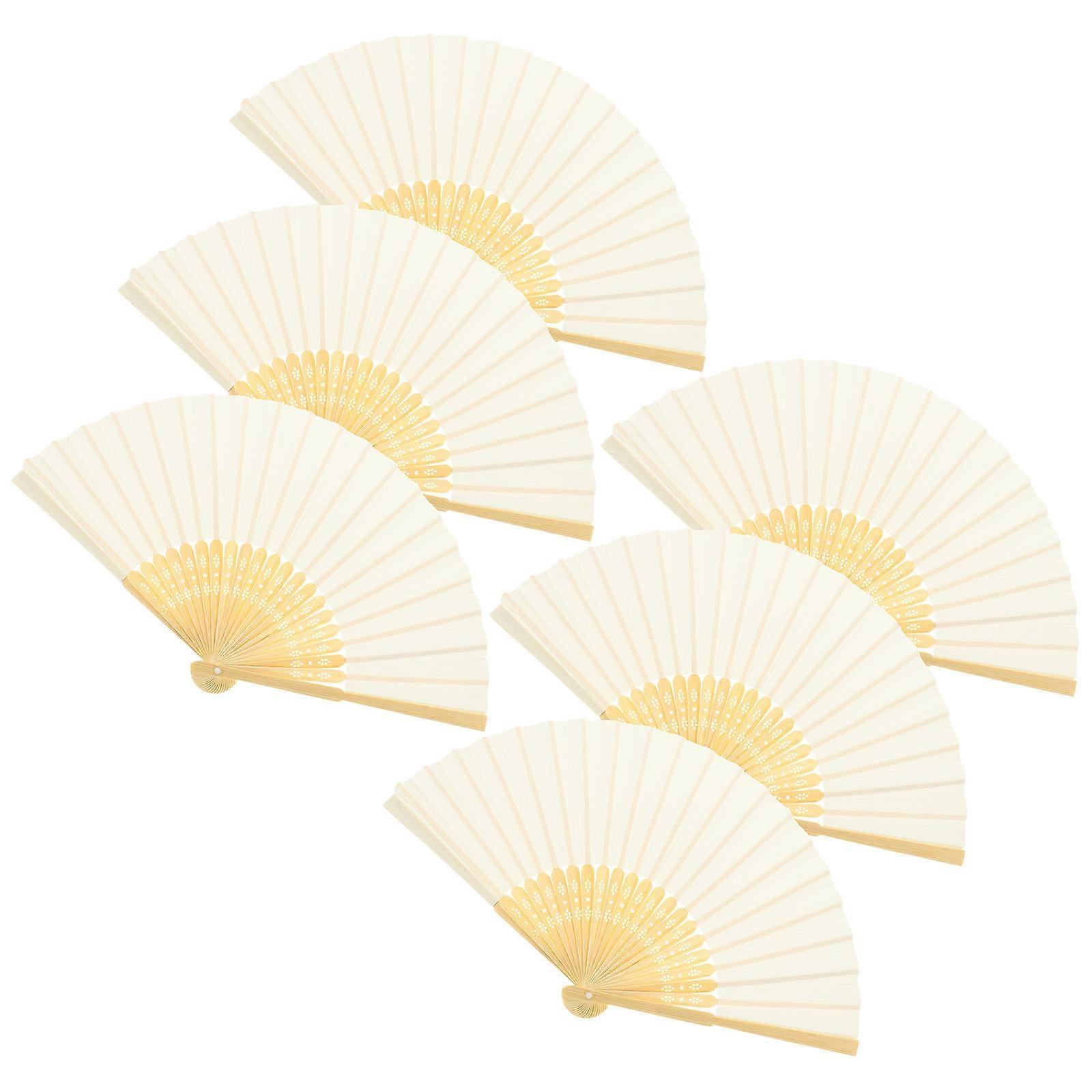 6pcs Chinese Folding Fans for Painting Use Bamboo and Paper Beige Color Lightweight