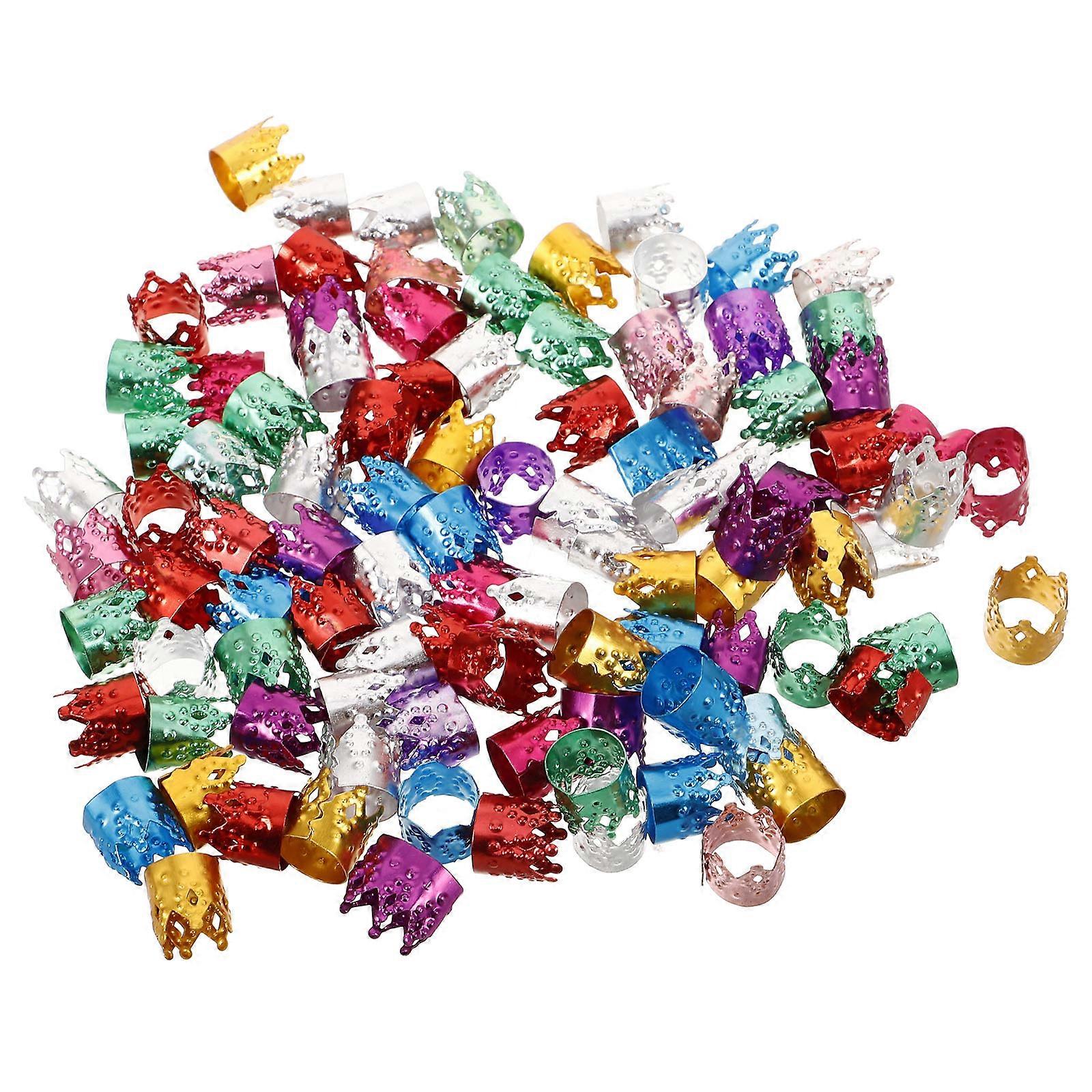 Aluminum Hair Charms for Braids Assorted Color Crown Shaped Dreadlocks Accessories Mini Lightweight 100pcs