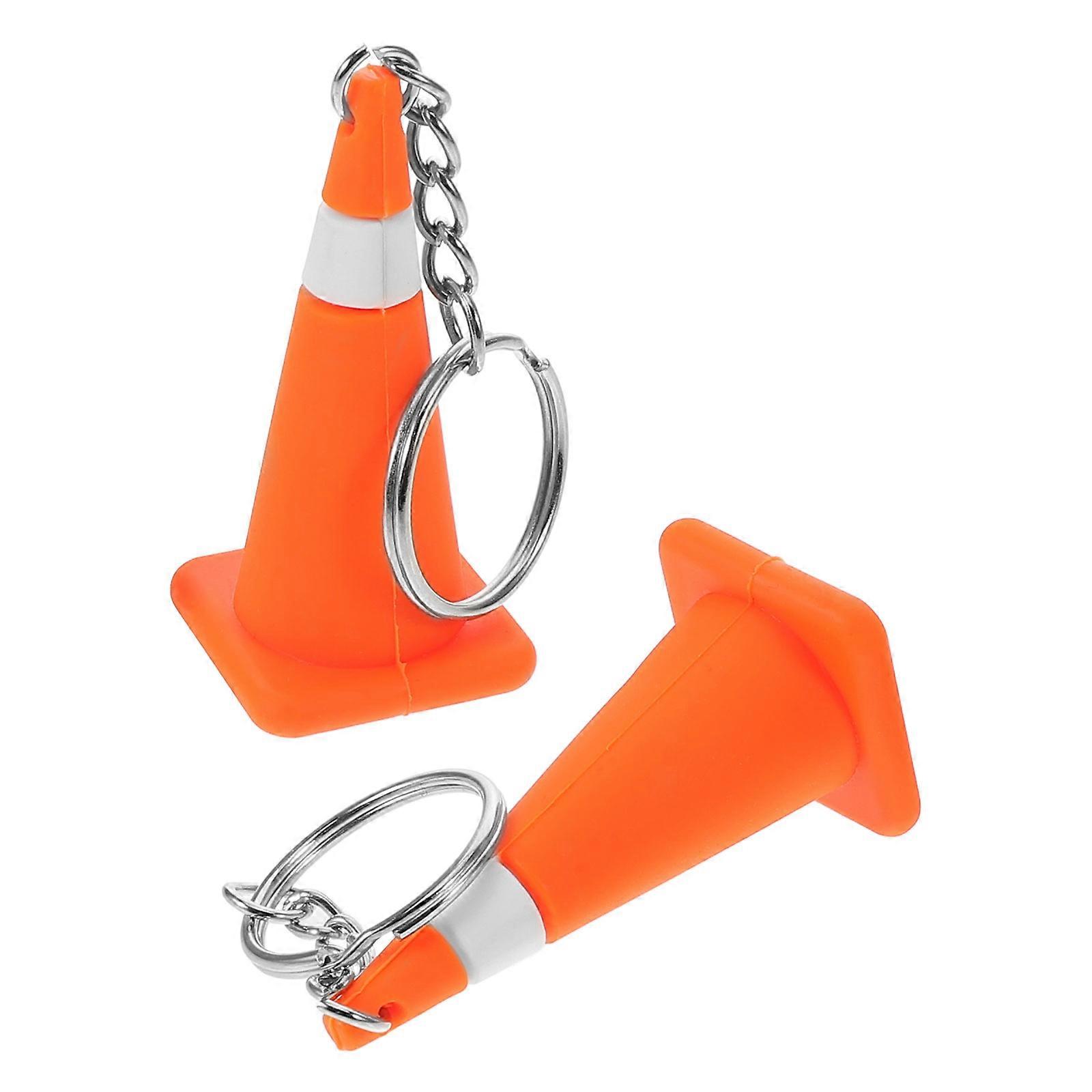 Adorable Traffic Cone Pendant Keychain Suitable For Party Favors 6X2.5X2.5Cm With Unique Construction Theme 2Pcs