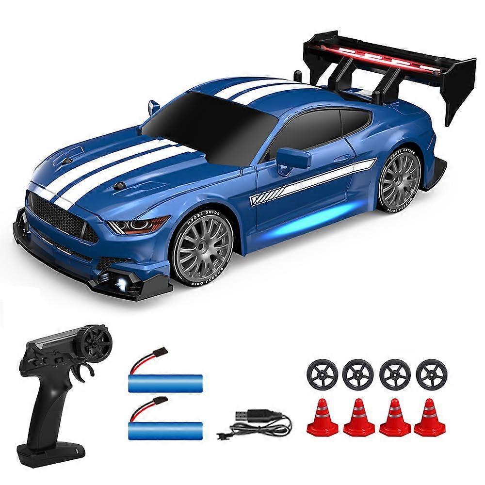 Remote Controlled Car 1/24 Scale 4WD High Speed Drift Car 30+km/h Rechargeable with LED Lights and 50+min Playtime Blue