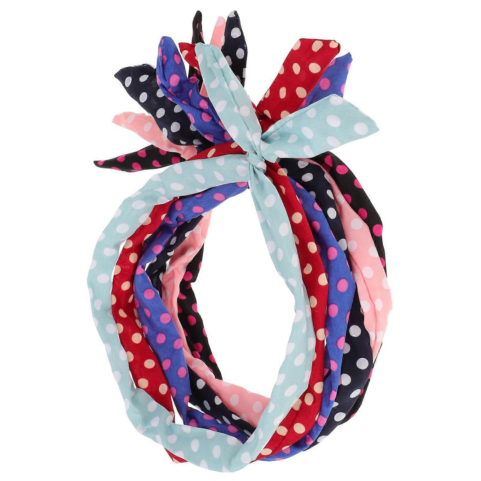 6ピース布ヘアフープヘッドバンドヘアバンドラウンドドットパターン女性用鮮やかな色の繊細なヘアアクセサリー女の子レディース(ラウンドドットスタイルネイビー、
