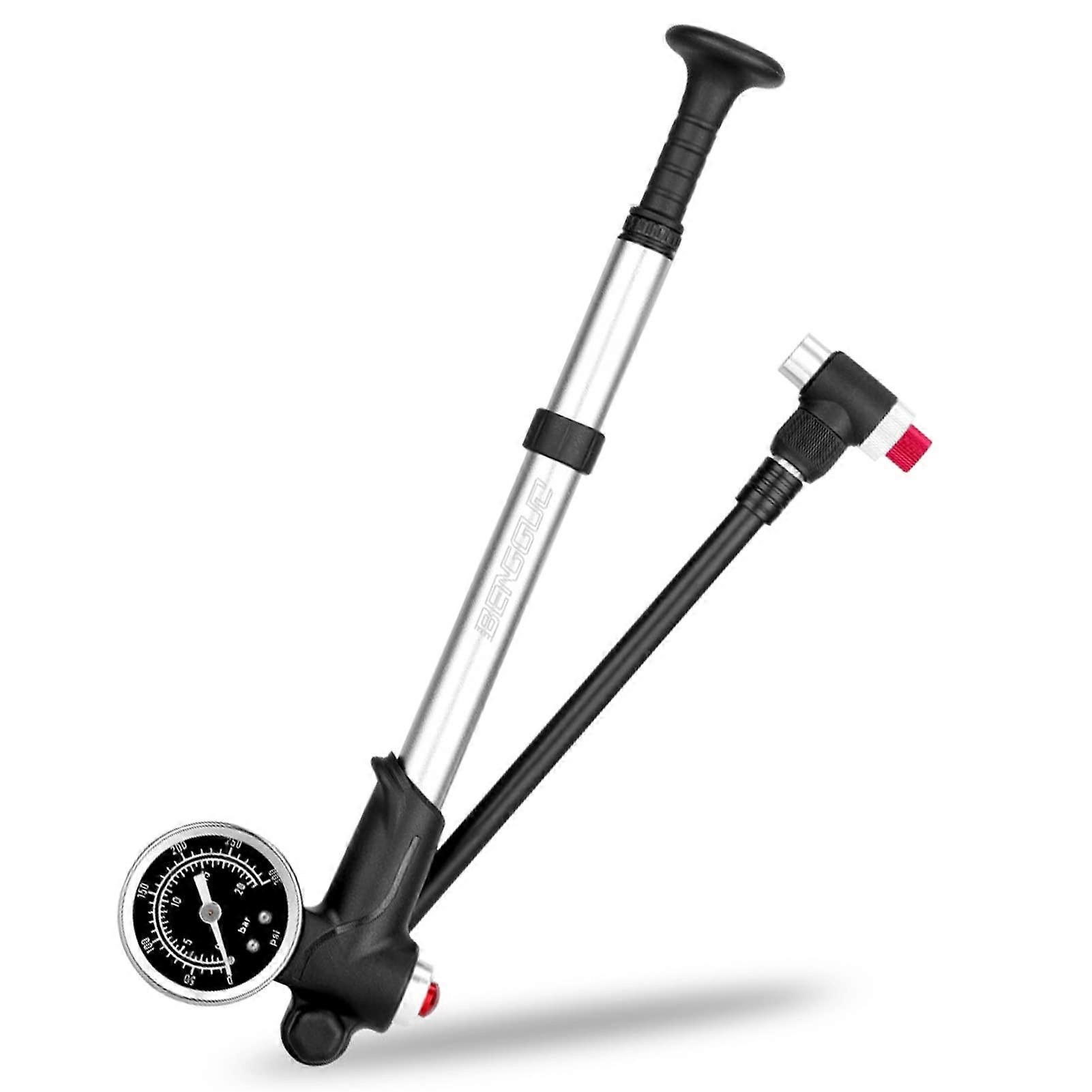 Bicycle Shock Pump with Pressure Gauge 300 PSI Pressure Bicycle Tyre Inflator Air Pump for Bicycle Fork and Rear Suspension silver S