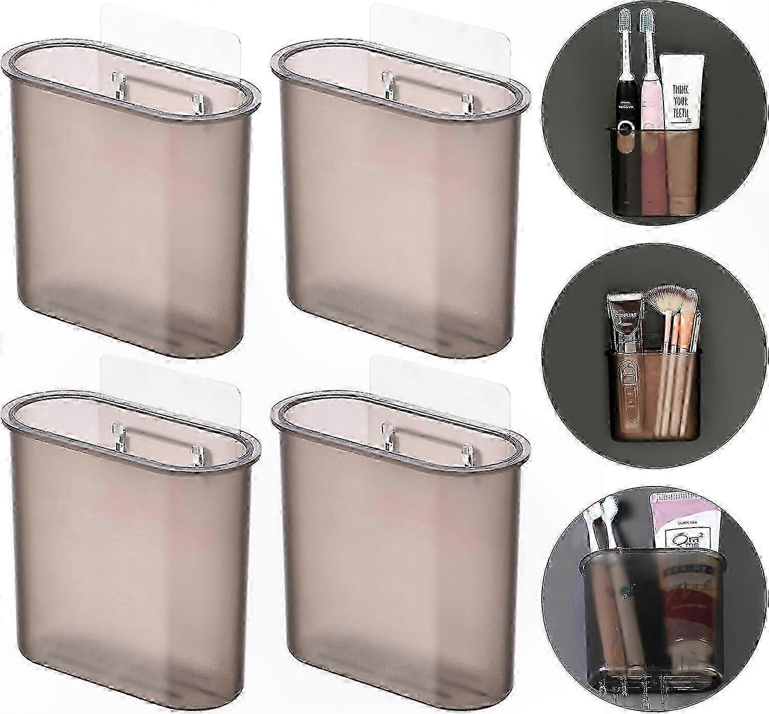 Toothbrush Holders Wall Mount, 4-Pack, No-Screw Installation, Bathroom Organizer Solution