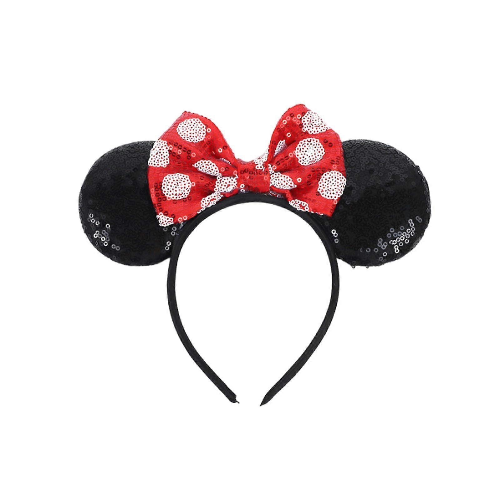 Mouse Headband with Ears and Red Bow, Black and Red Color, Perfect for Masquerade, Birthday Party, and Cartoon Club