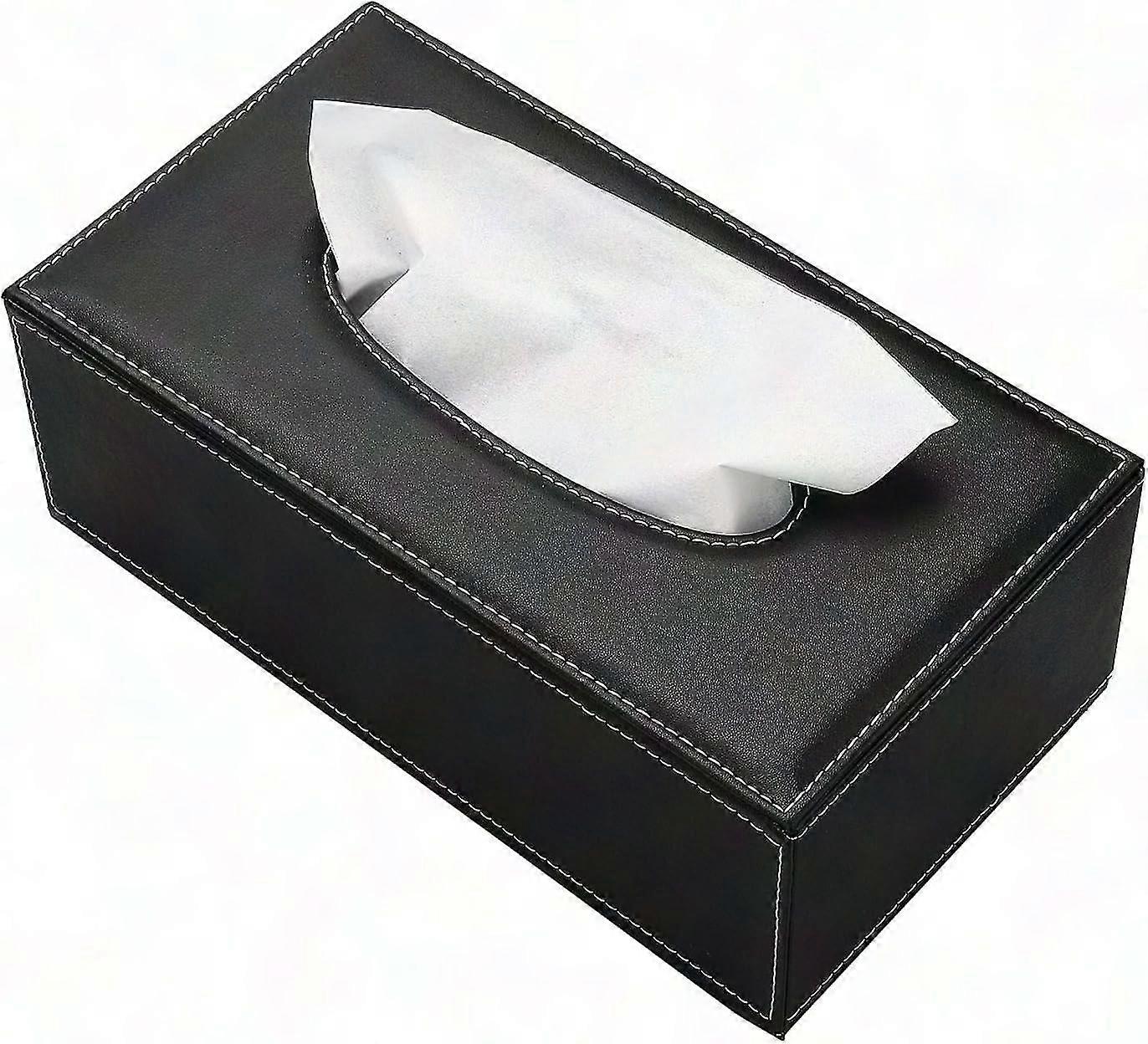 Black PU Leather Rectangular Tissue Box Holder for Office & Car Decor