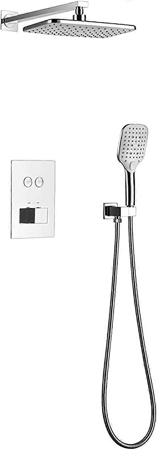 Thermostatic Shower System Wall Mounted Faucet Set With Shower Head And Hand Shower, Single Handle, Anti-Scald, Chrome