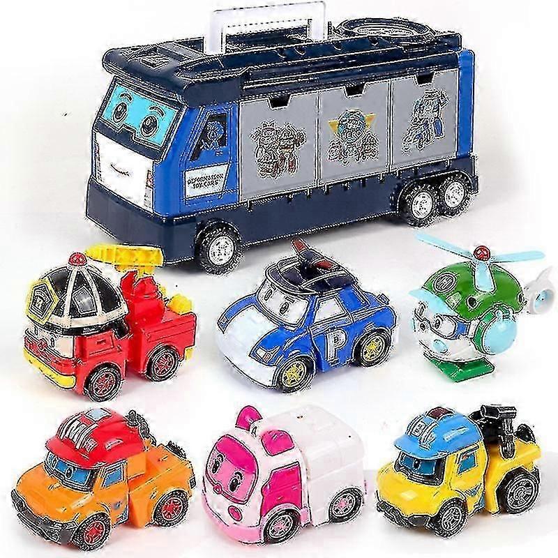 Poli Robocar Roboter transformierender Roboter Feuerwehrauto Verkehrsrettungsteam Kinderspielzeugauto-Set festlich