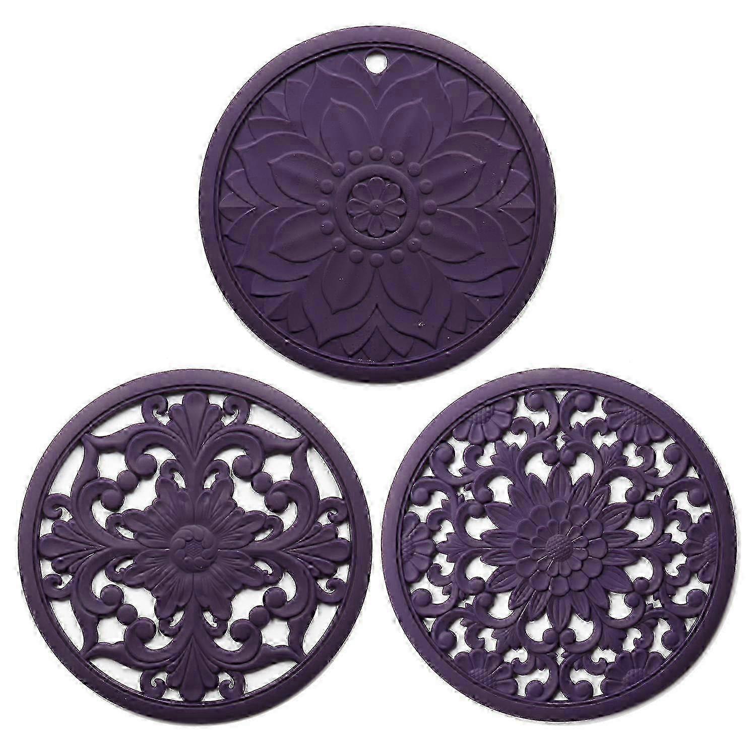 3pcs Purple Heat Resistant Non-Slip Placemats for Dining Table - Durable Table Mats Set