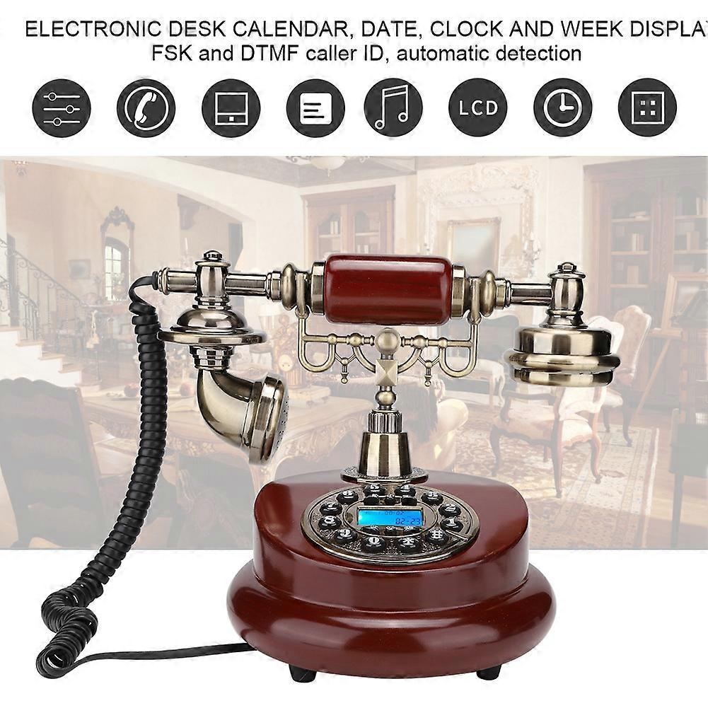 MS-6100B Retro European Push Button Phone 17x17x10.5cm Resin Wood