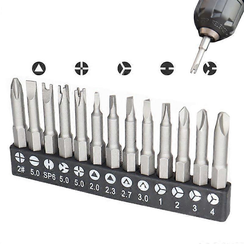 Screwdriver Bit Set, 13Piece, Slotted And Phillips, Magnetic 1/4 In Hex Shank, Cordless Drill Compatible