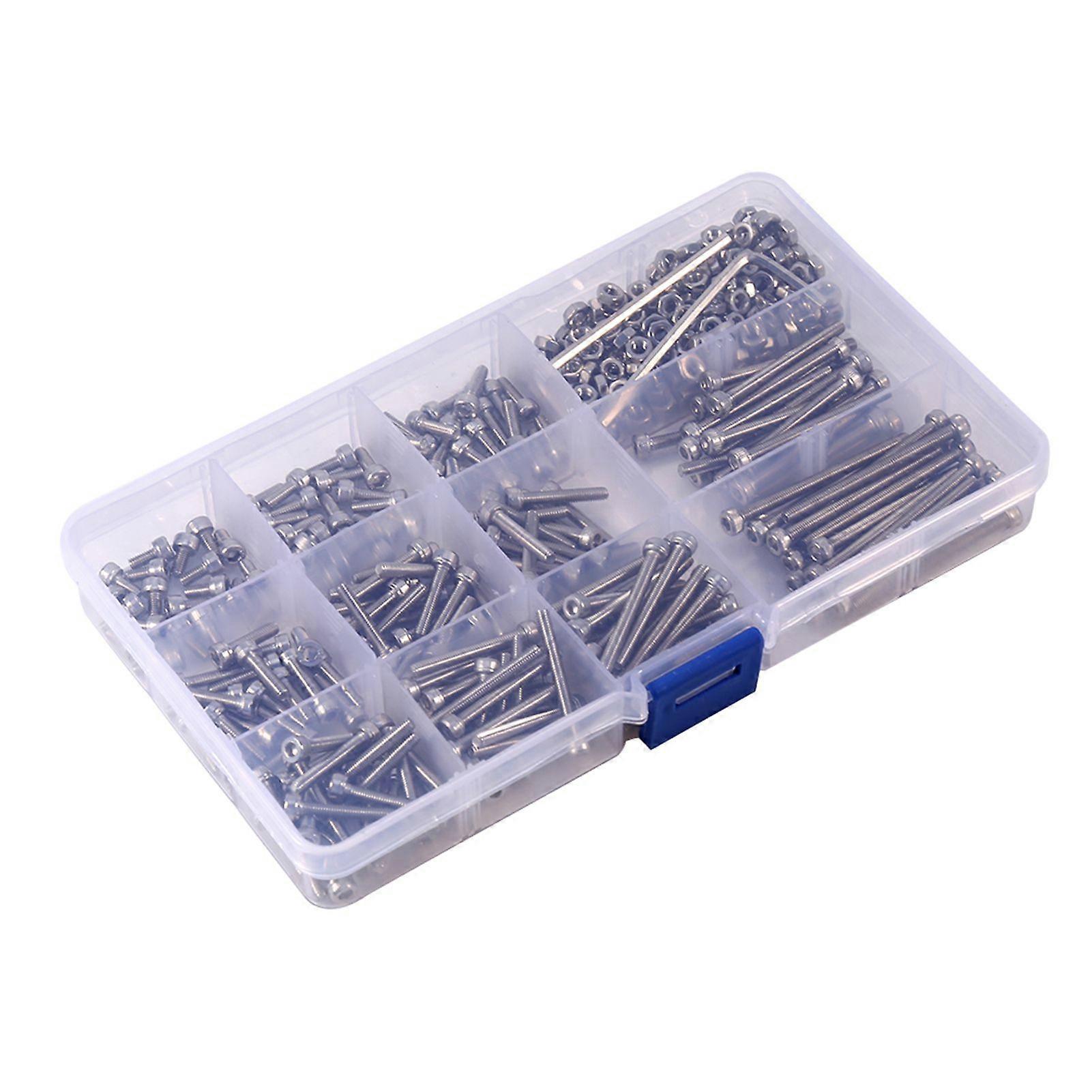 440pcs M3 Stainless Steel Hex Head Socket Screws and Nuts Assortment   2 Hex Keys