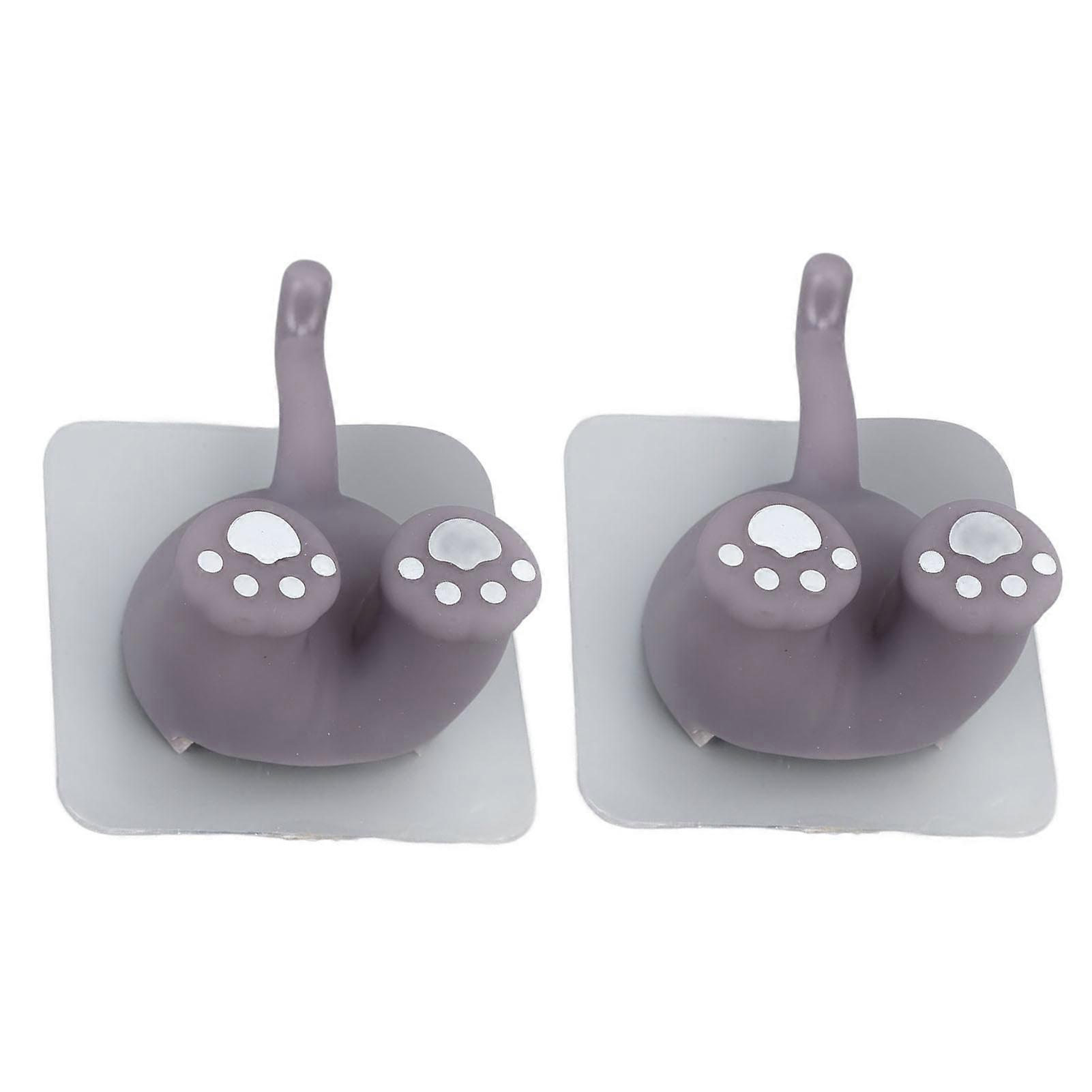 2Pcs Cute Kitten Tail ABS Toothbrush Holders Wall Mounted
