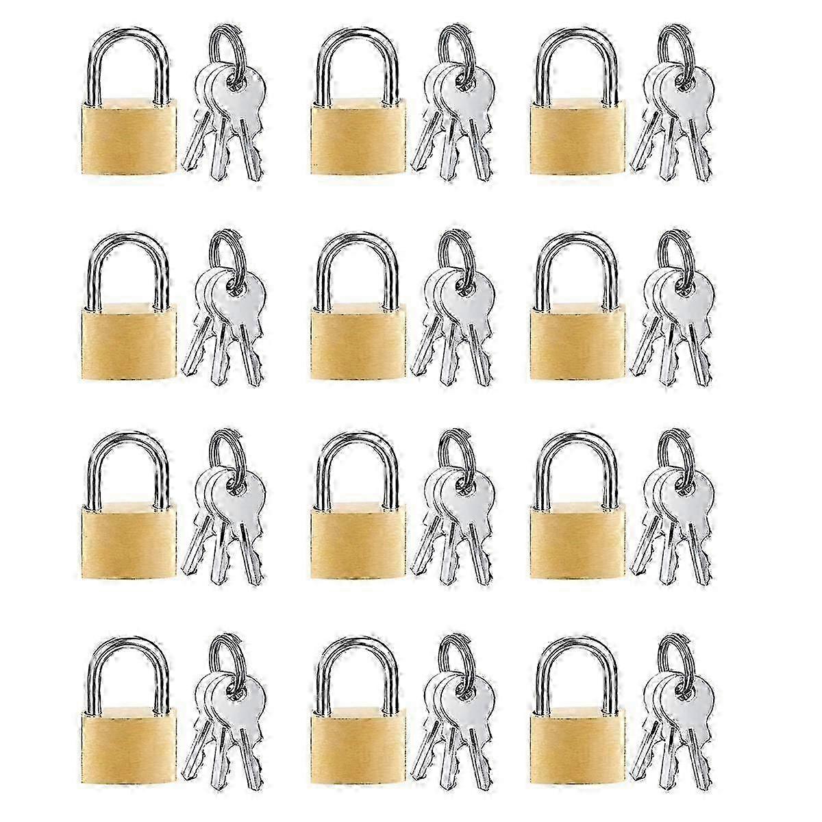 Mini padlocks, 12-piece set with 36 keys, small and multi-purpose