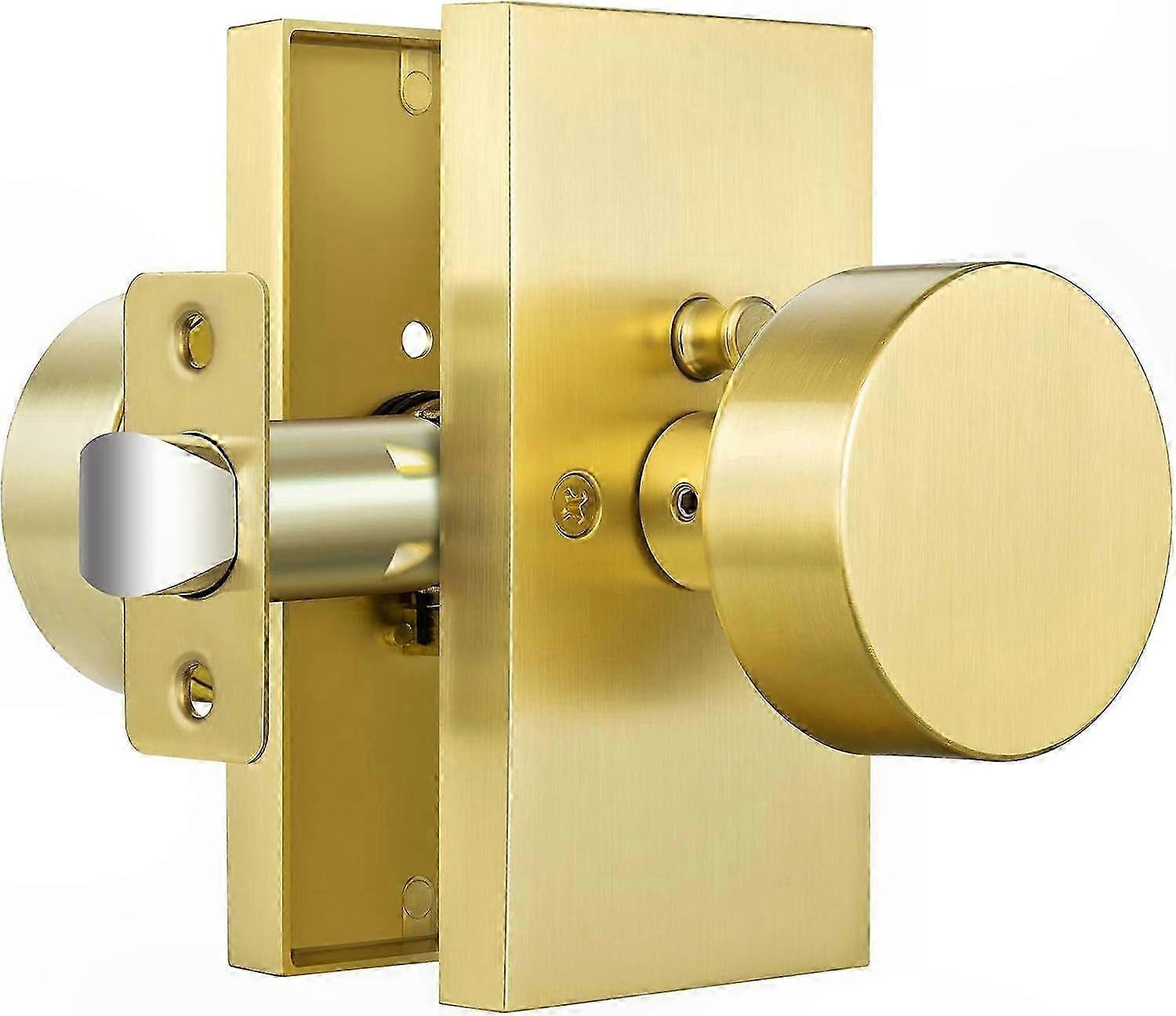 Rectangular Door Handles - Satin Brass Privacy Bedroom Knobs