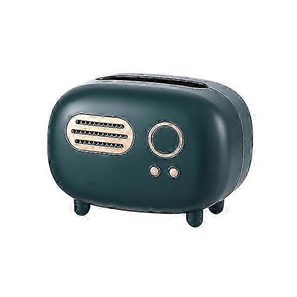 Retro Rectangular Tissue Box, Radio Model, Tissue Box, Practical and Modern, for Office, Kitchen, Living Room, Green Cs fast