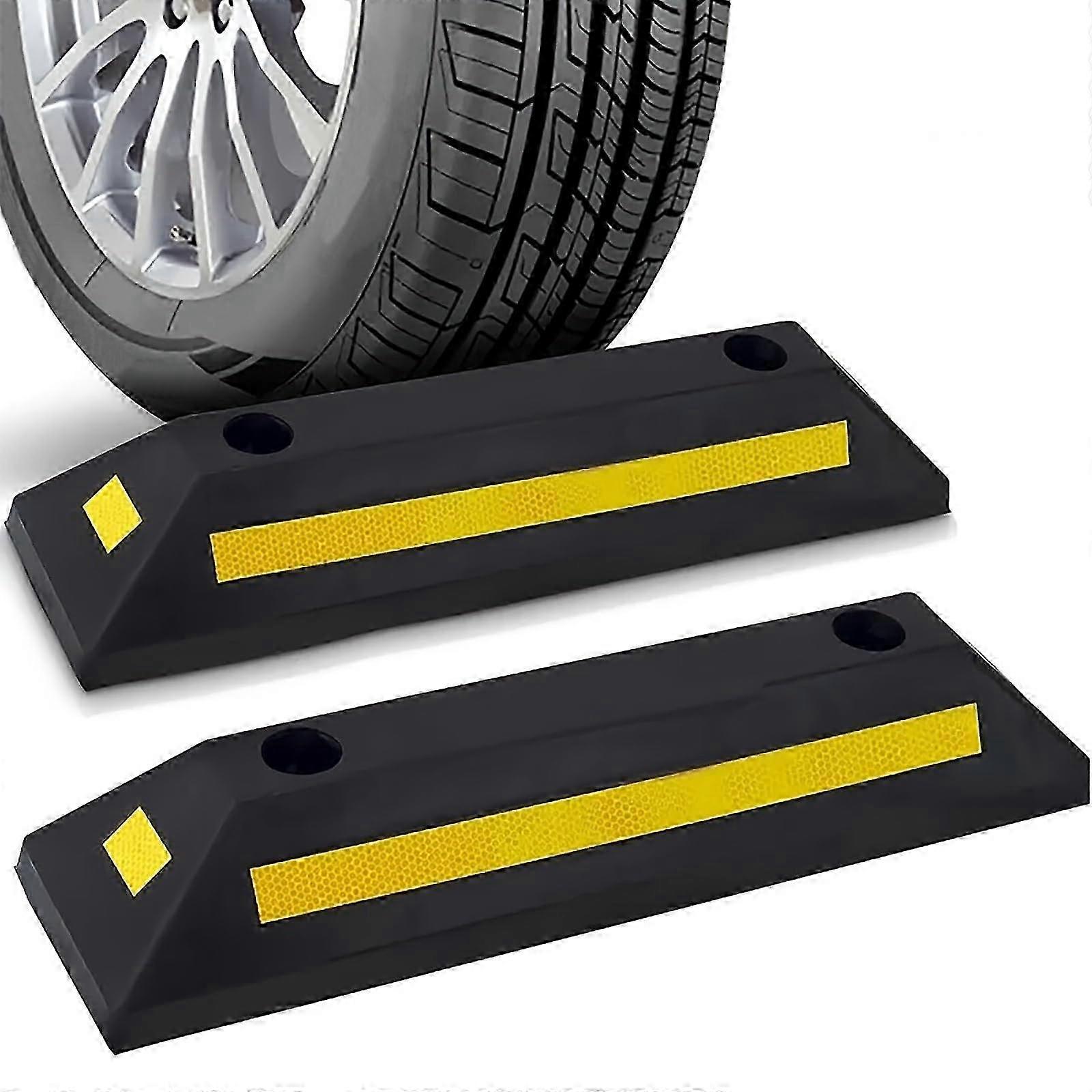 2025 2 pieces of car wheel stops, compatible with Benz MClass W163 W164 W166, parking curb for garage blocks with yellow reflective tape.